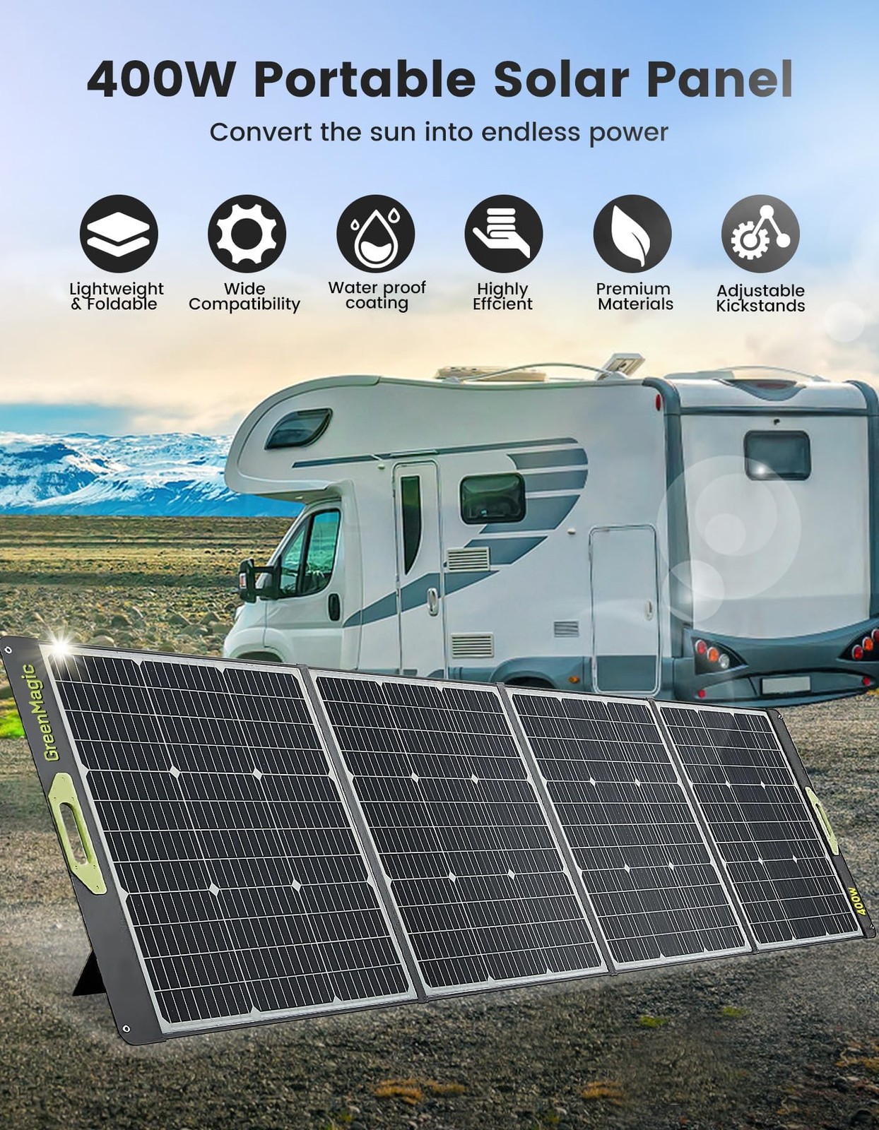 800W Portable Solar Panel, 2pcs 400W Portable Solar Panels 39V, 23% Efficienc…