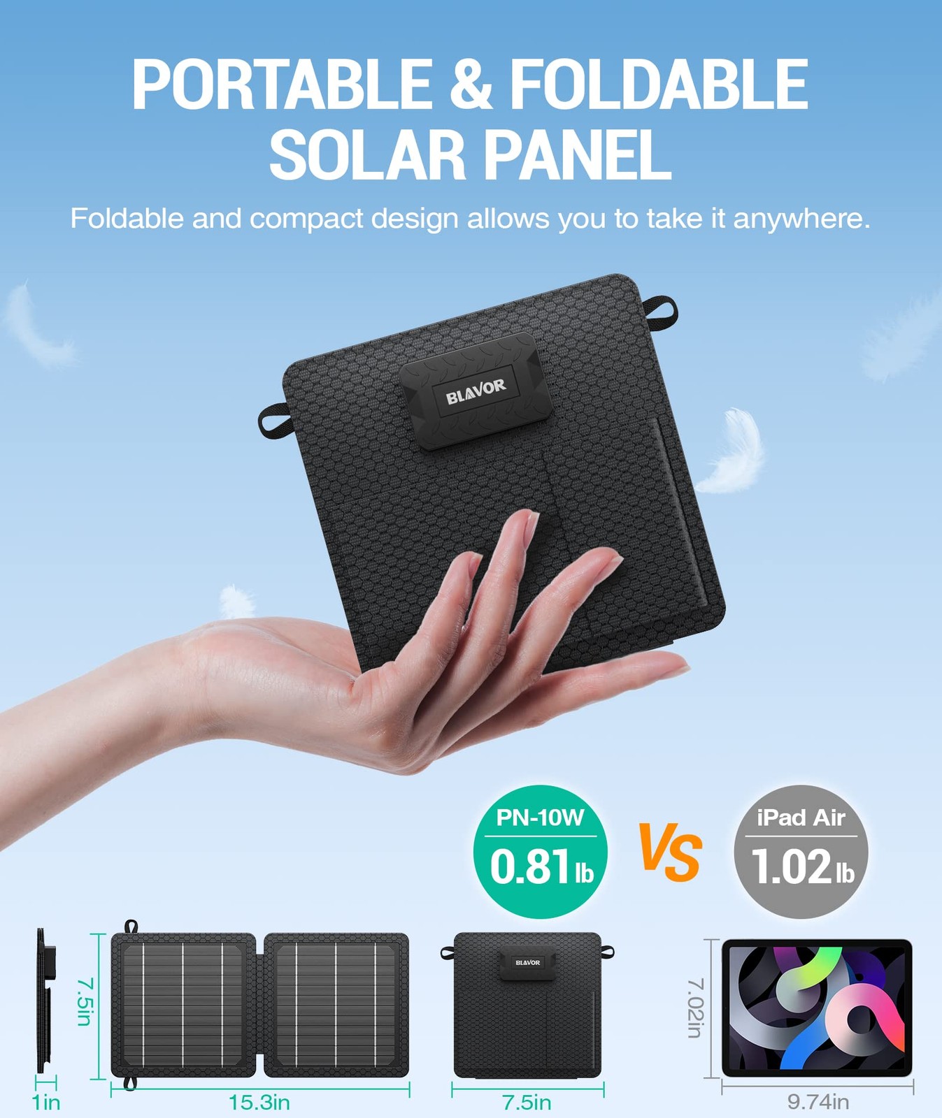BLAVOR 10W Portable Solar Charger(5V/2A Max), Small Foldable Solar Panel with…