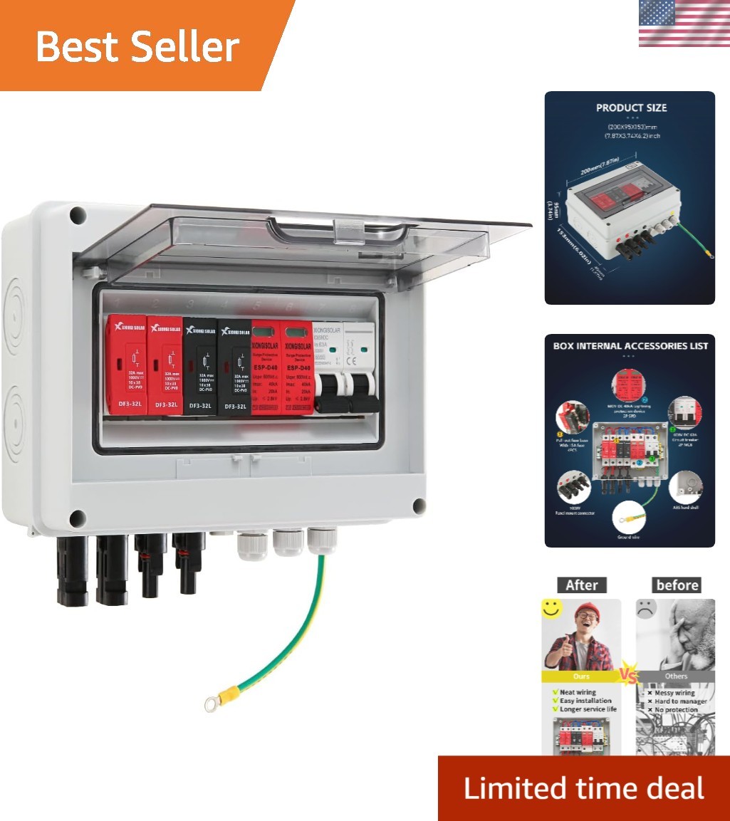 600V Solar DC PV Combiner Box 2 String Waterproof Fuse MCB SPD