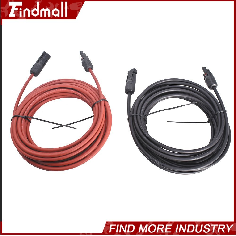 Findmall 1 Pair 20ft 12AWG Black+Red Solar Panel Extension Cable Wire Connector