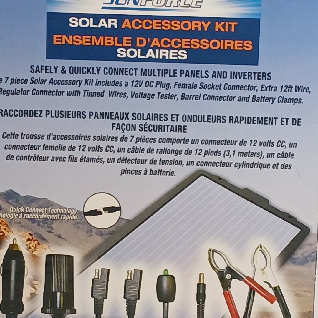 Sunforce 7 Piece Solar Accessory Kit 12V DC Plug Battery Clamps Inverters