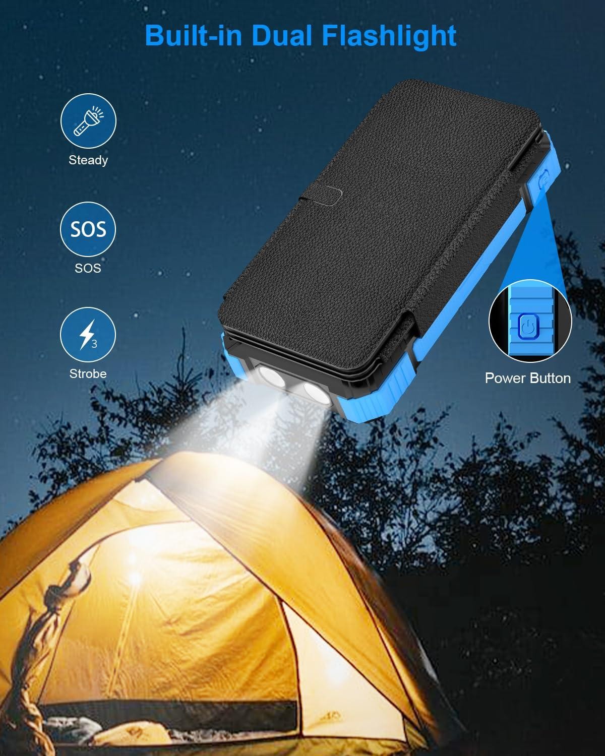 Kepswin Solar Charger Power Bank 49800mAh with 4 Built-in Cables & 3 Foldable Pa