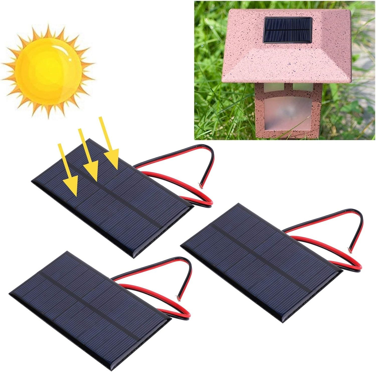 1W 6V Mini Solar Panel, 3PCS Polysilicon Cell Charger Module with 30cm Cable …