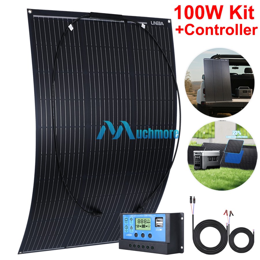 Real 100W Solar Panel Kit 30A 12V Battery Charger w/ Controller Caravan Boat RV