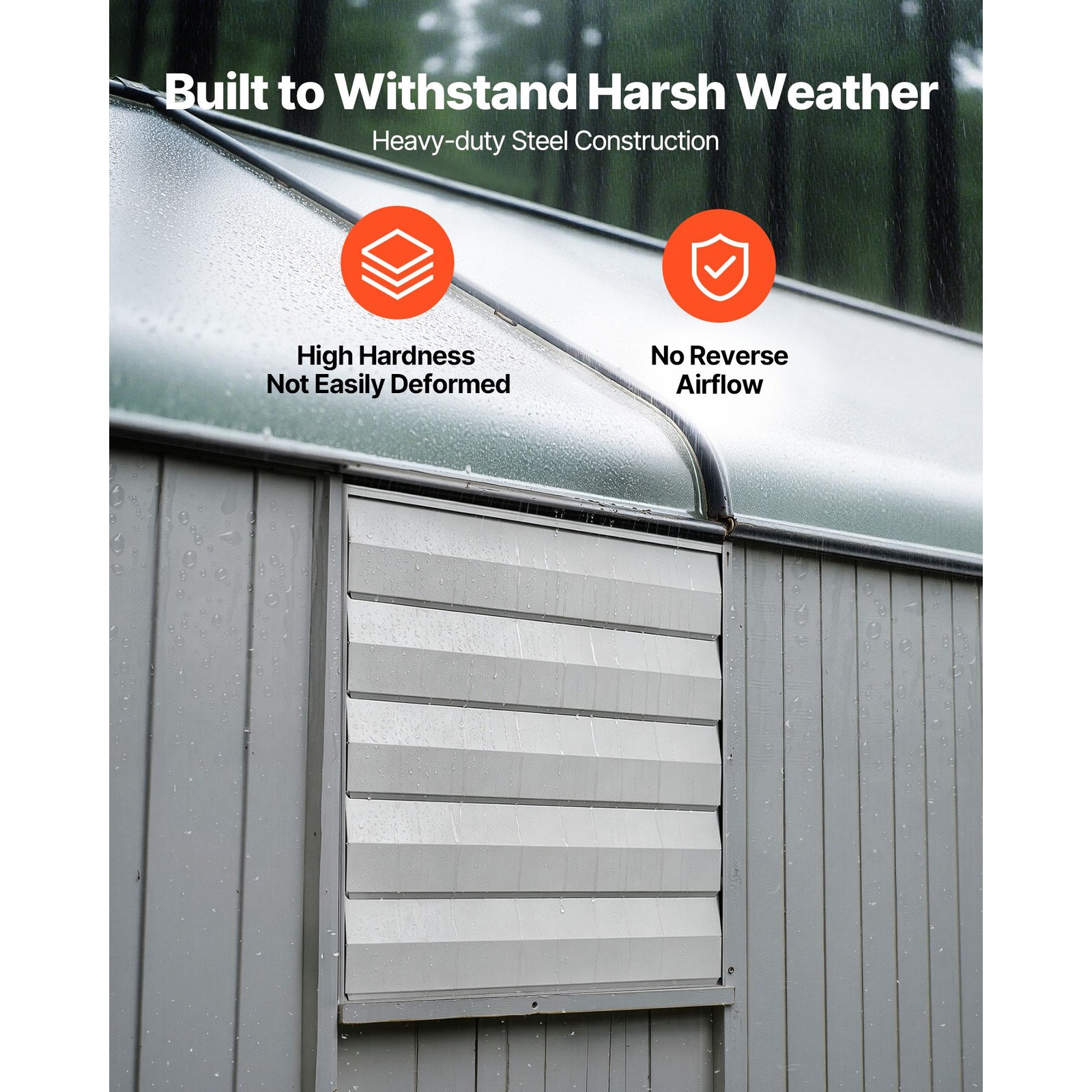 24 Inch Shutter Exhaust Fan Wall Mounted Automatic Louvers Silver, Sturdy Steel