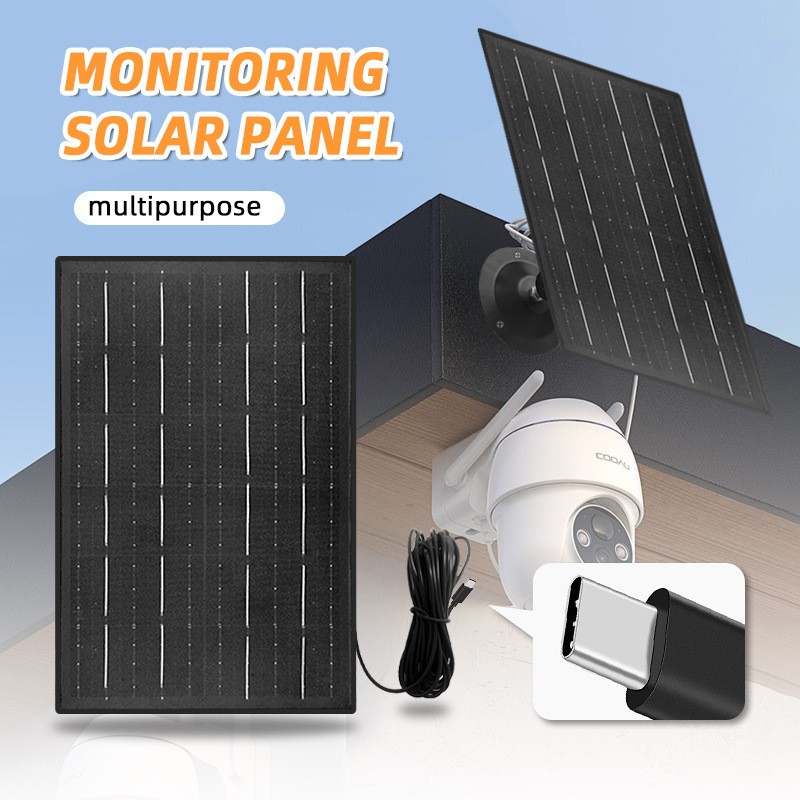 10W 5V Solar Panel Camera Power Charger with 10ft Type-C Cable for Outdoor Cam