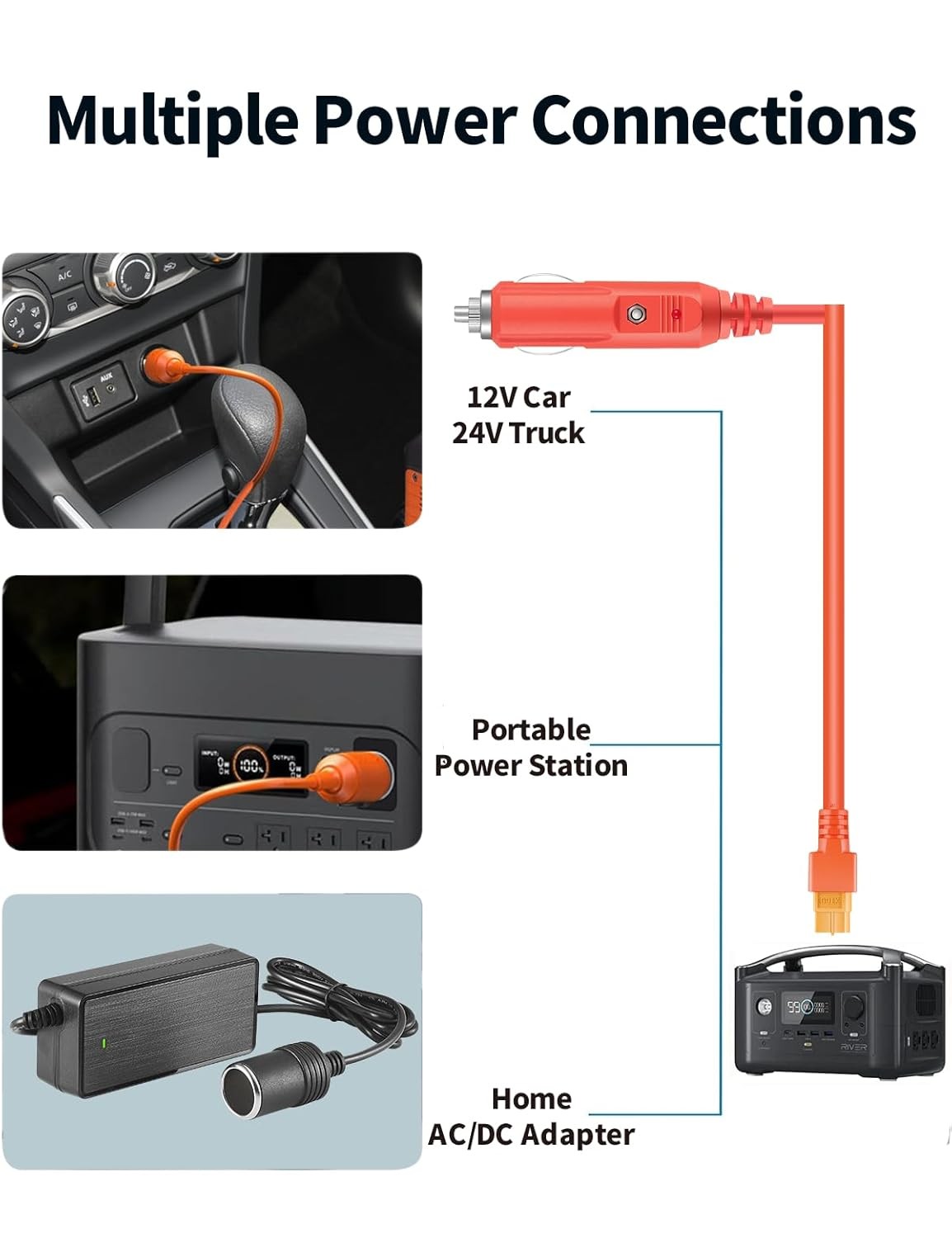 14AWG XT60 Car Charger DC Power Extension Cable 2M/6.6Ft Car Charging Power