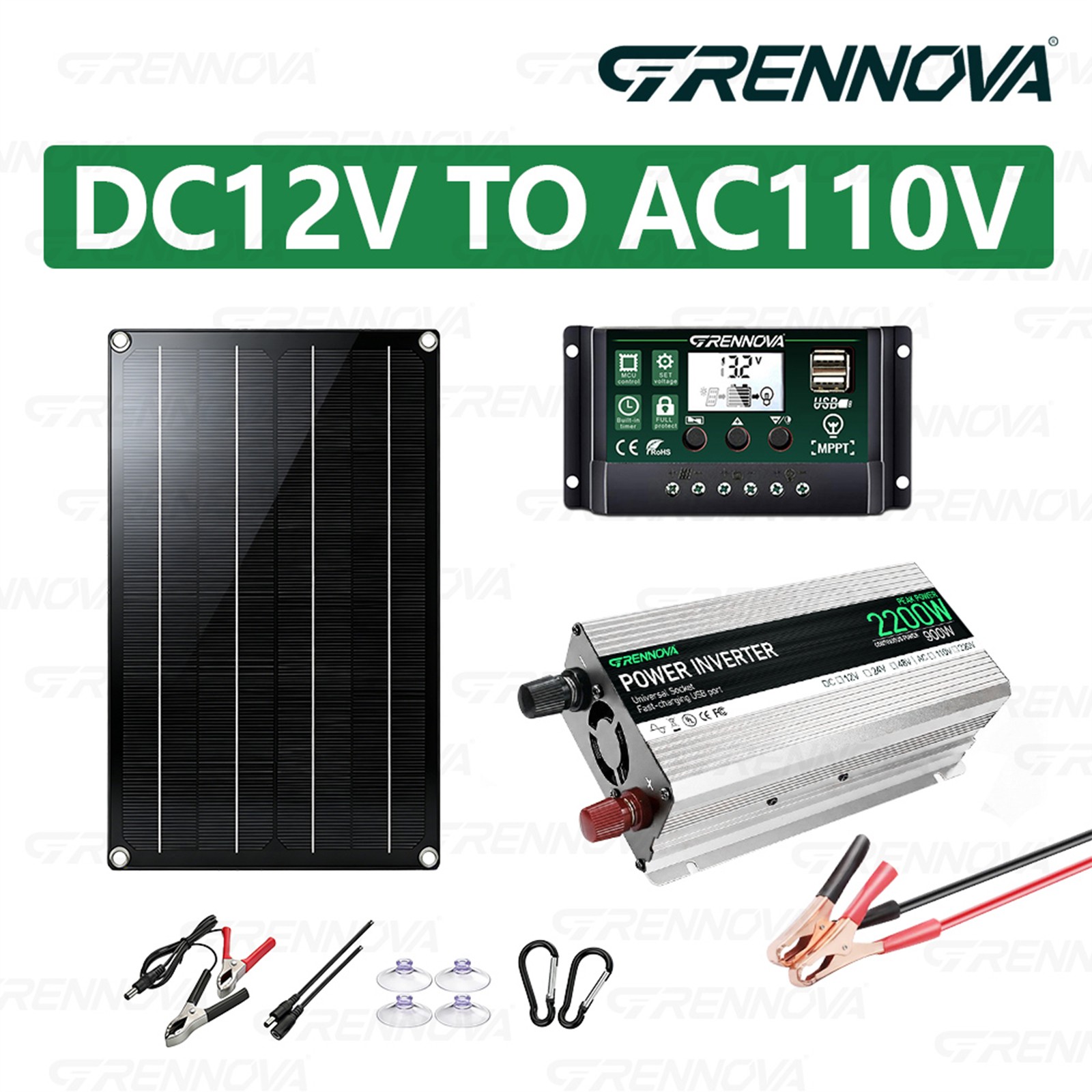 Grennova 2200W Real Power Off-Grid System 60W Panel 60A MPPT Dual Voltage