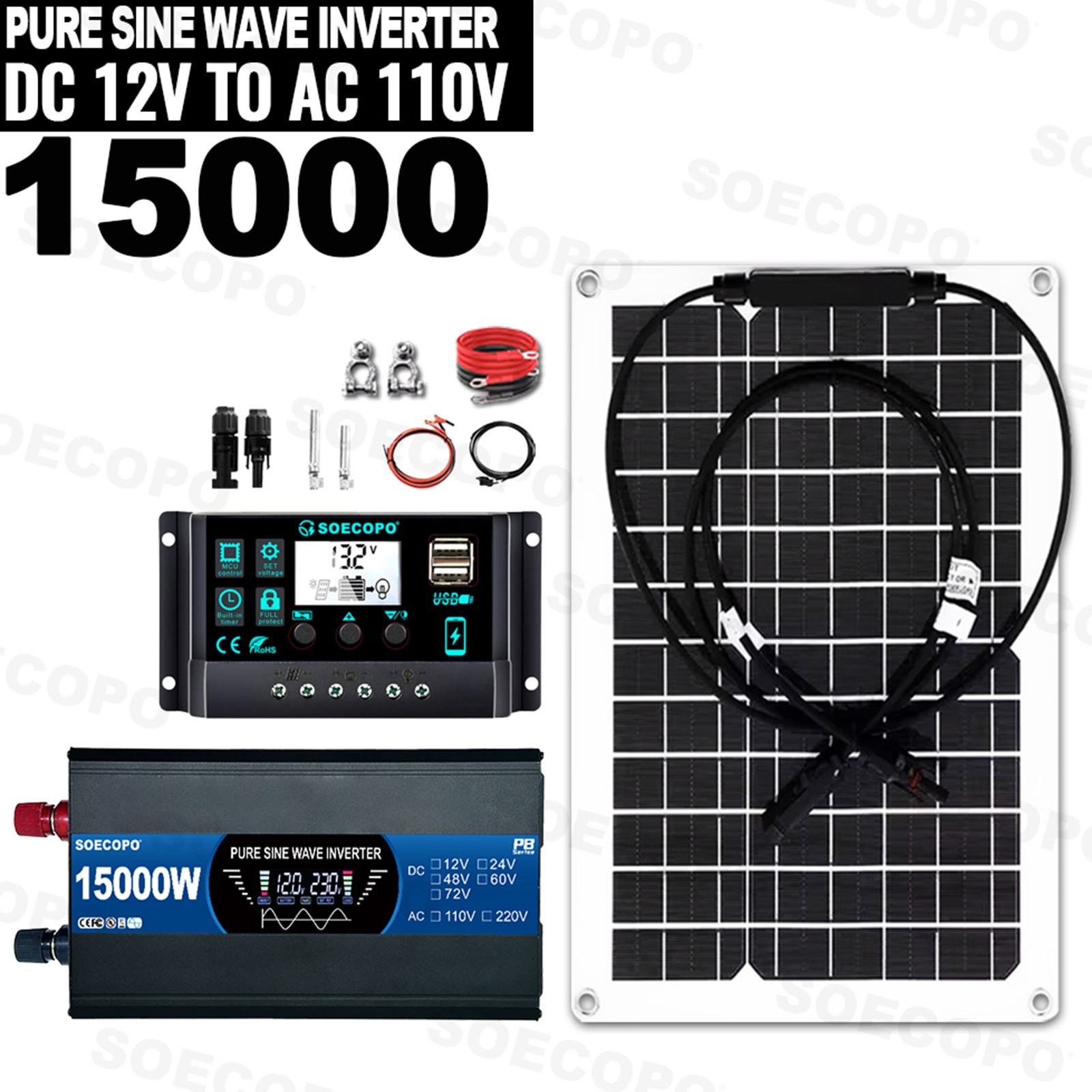 15000W Solar System Kit 12V To 110V/220V Off-Grid Inverter System 100A Control