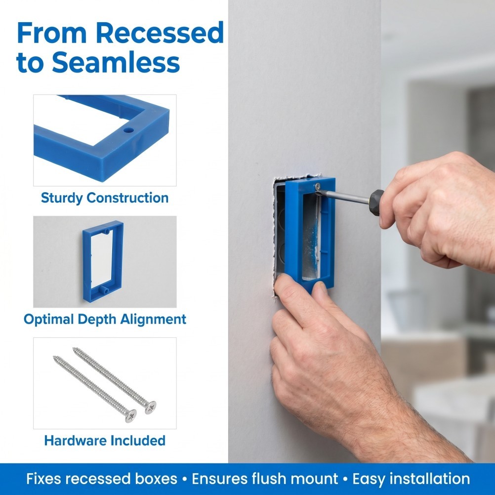 6Pcs Reusable Plastic Single Gang Electrical Box Extenders for Thick Walls Blue