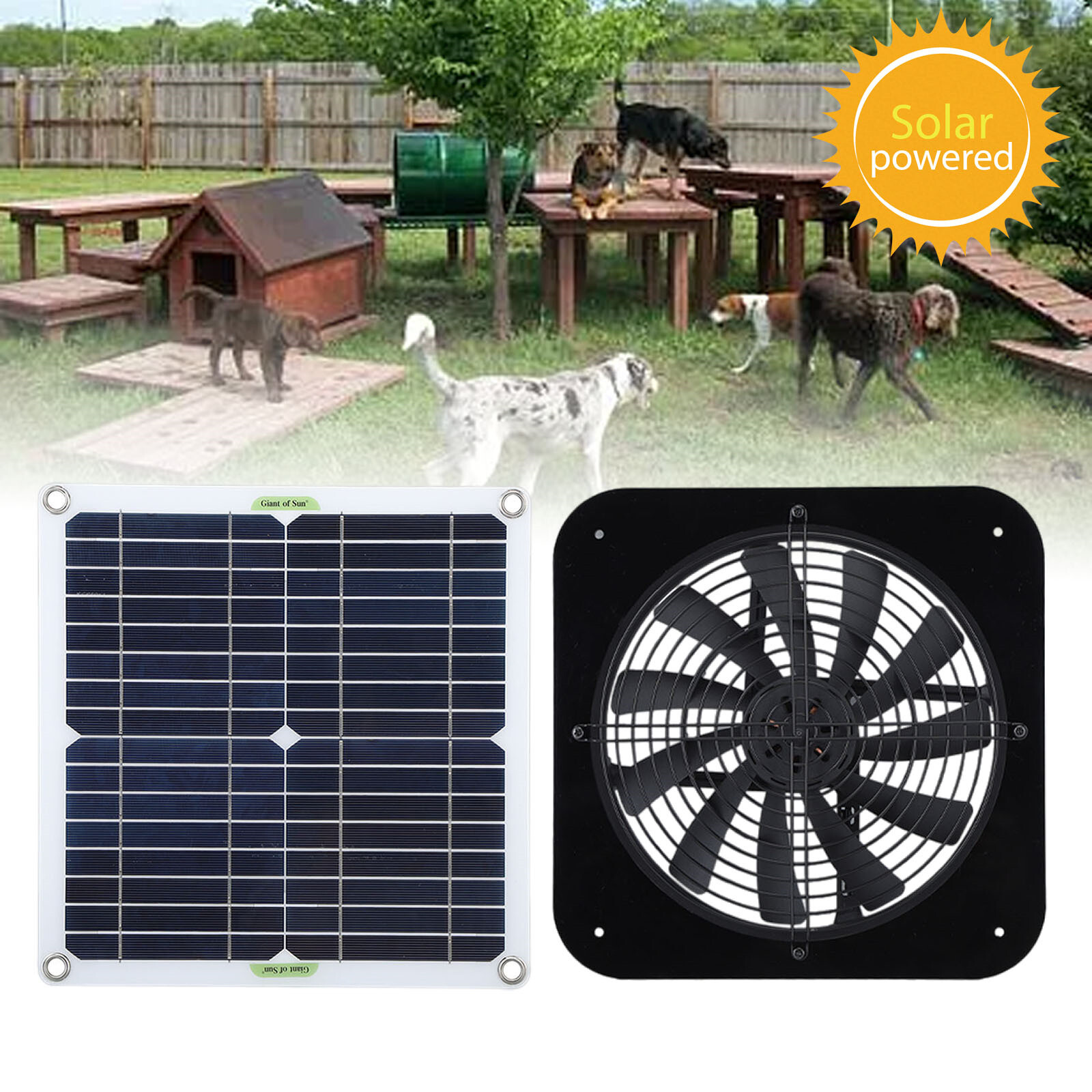 13in Solar Power Fan W/Solar Panel For Room Attic Kitchen Pet Cage Ventilation