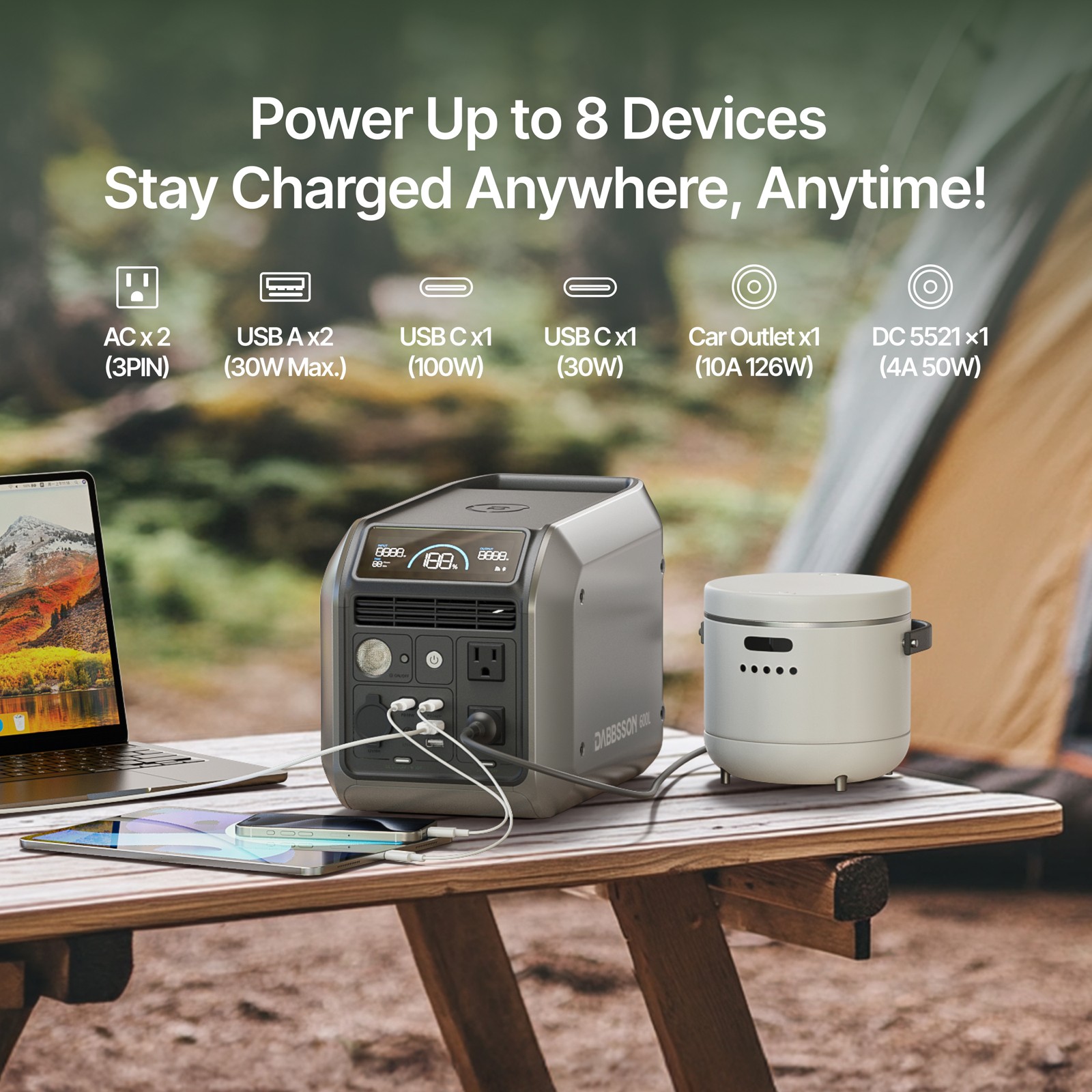 Dabbsson 768Wh 600W Portable Power Station Solar Generator for Outdoor Camping