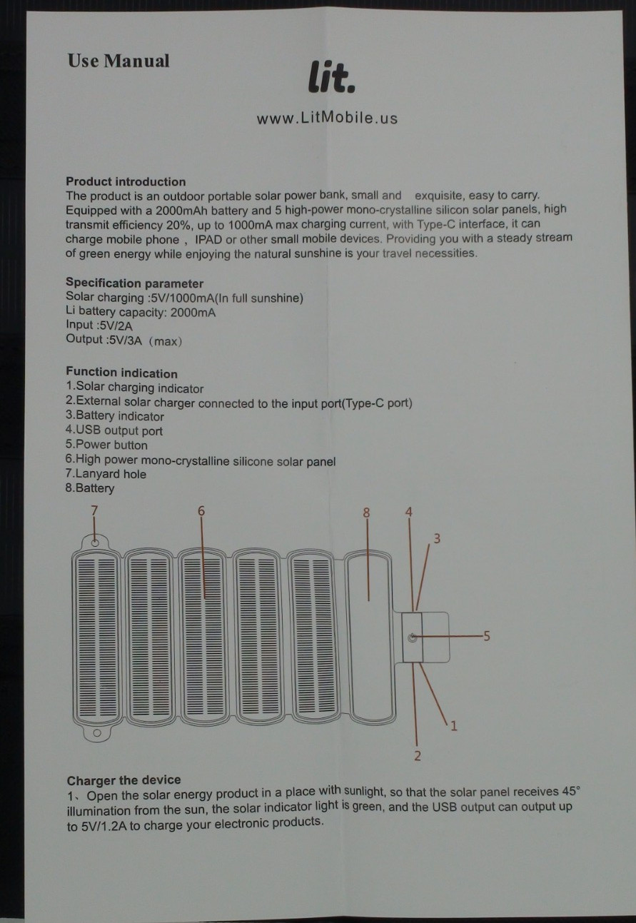 RoHS Solar Charging SV/1000mA(In Full Sunshine 5V/3A Battery 2000Ah