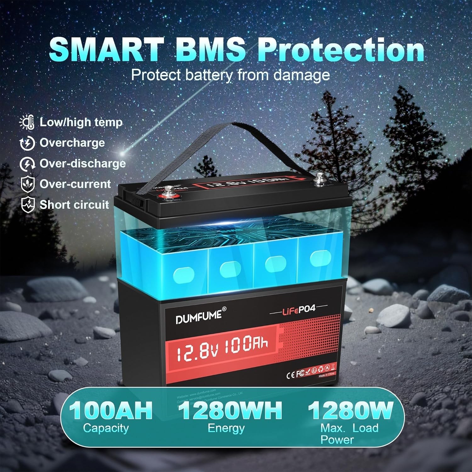 12V 100Ah LiFePO4 Lithium Battery Group 31 Deep Cycle BMS For RVs Solar Off-grid