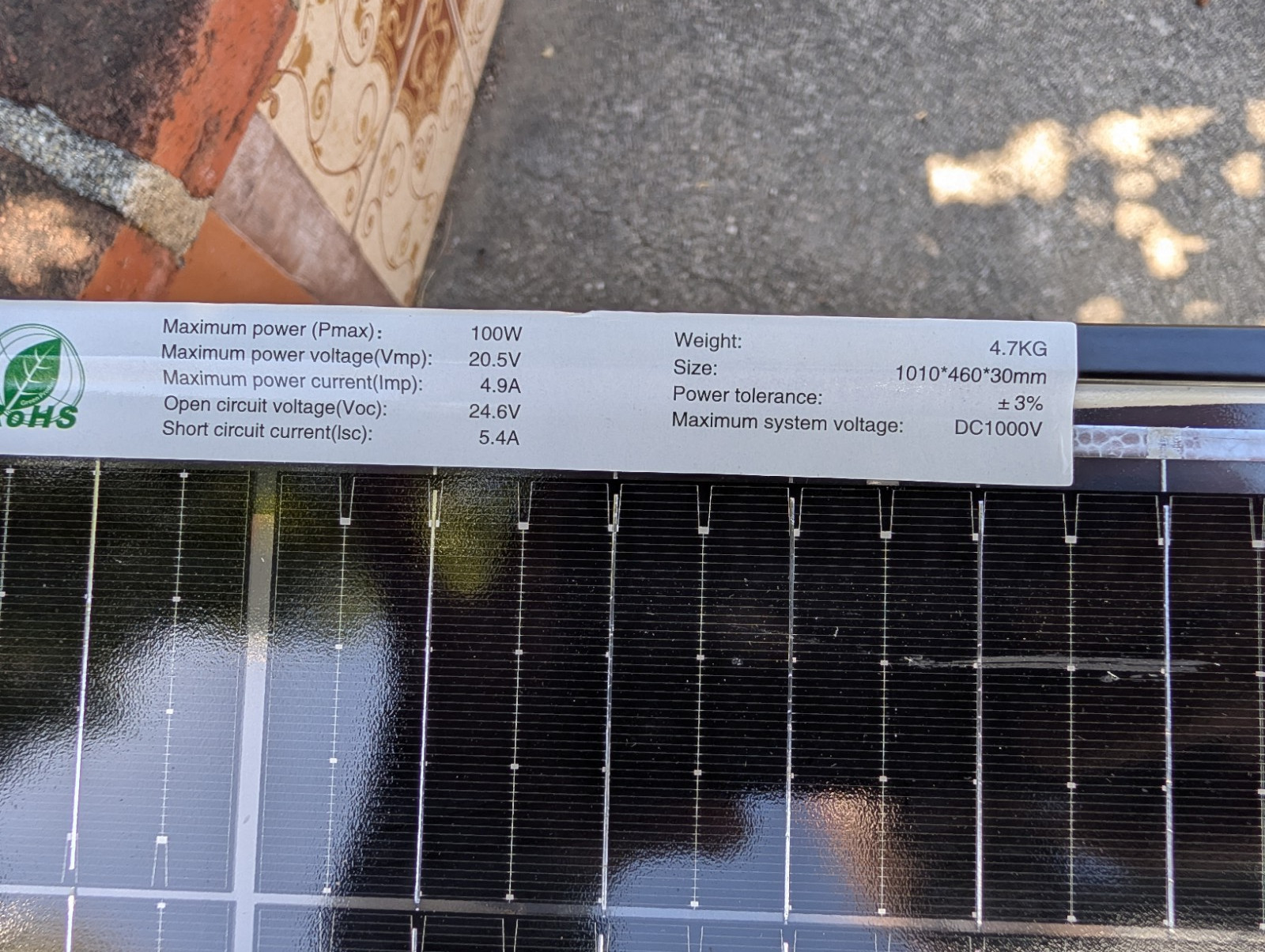 Werchtay 100W Monocrystalline Rigid Solar Panel 24.6V Black 1010x460x30mm