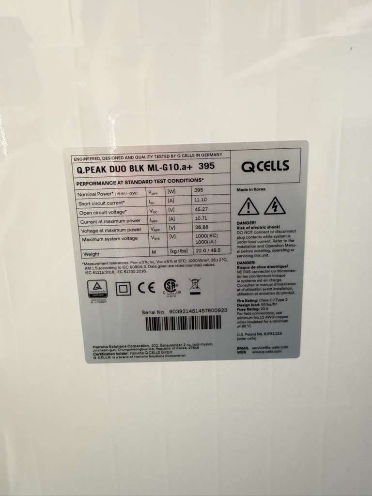 395W QCELLS Q.PEAK DUO BLK ML-G10+ (GL10.a+) NEW Solar Modules, solar panel