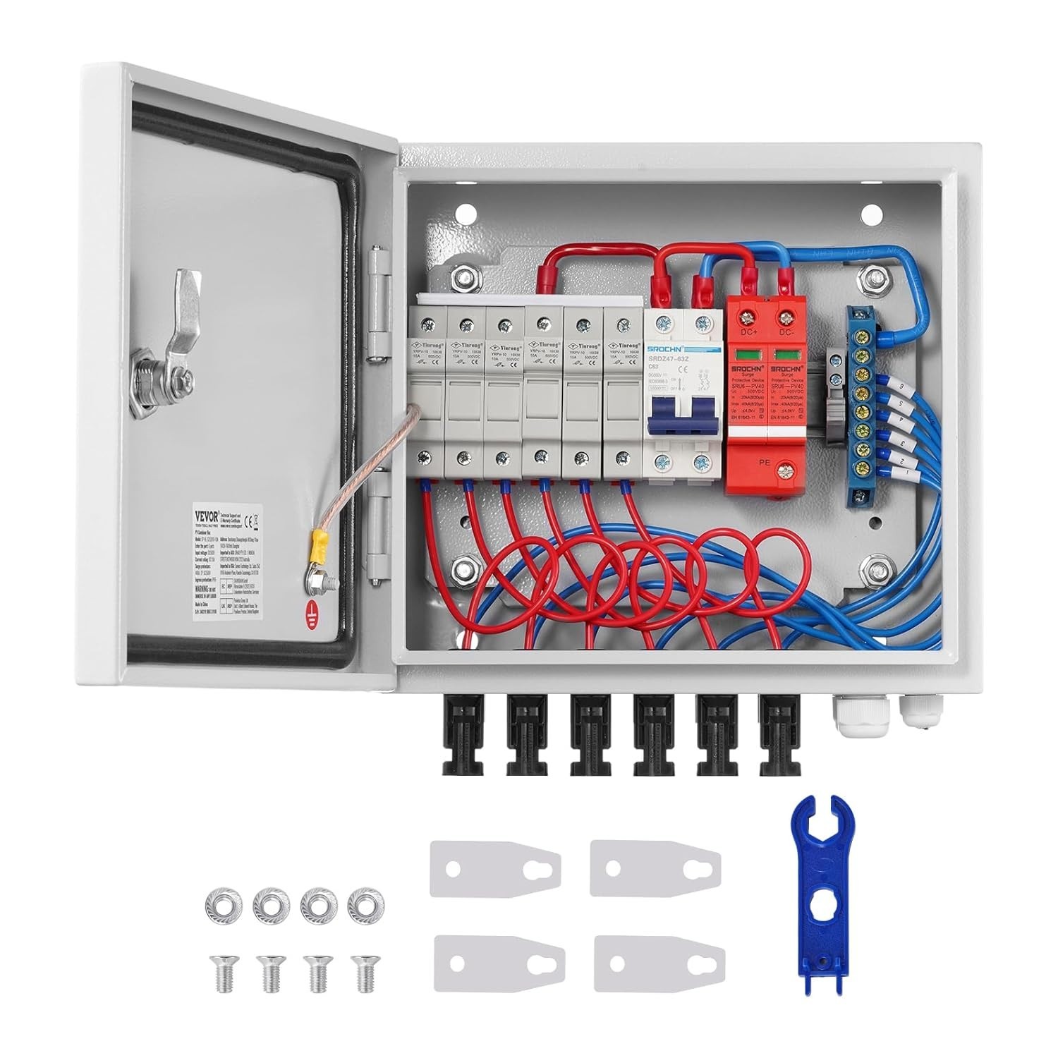6-String Metal Solar Combiner Box 63A Circuit Breaker, , for On/Off Grid