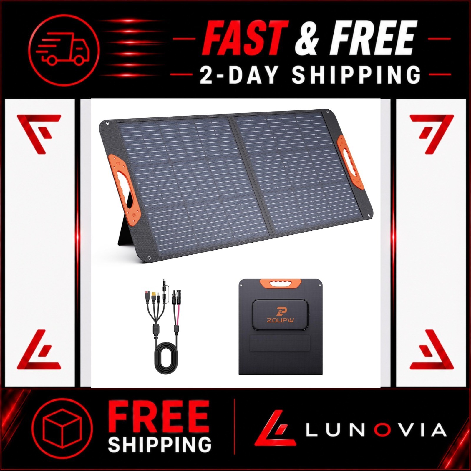 ZOUPW 100W Portable Solar Panel, Monocrystalline, IP67 Waterproof
