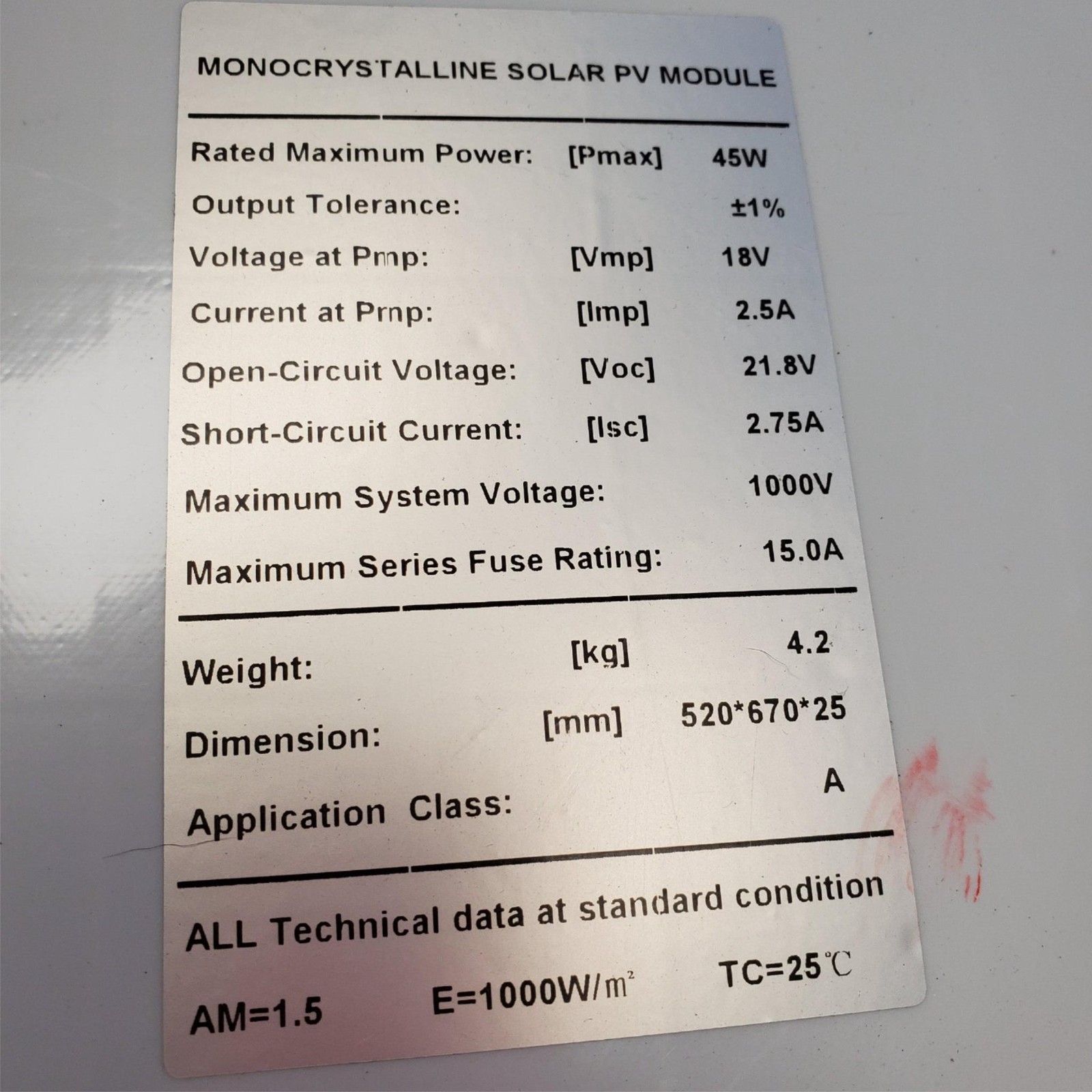 45W Monocrystalline Solar Panel Pv Module