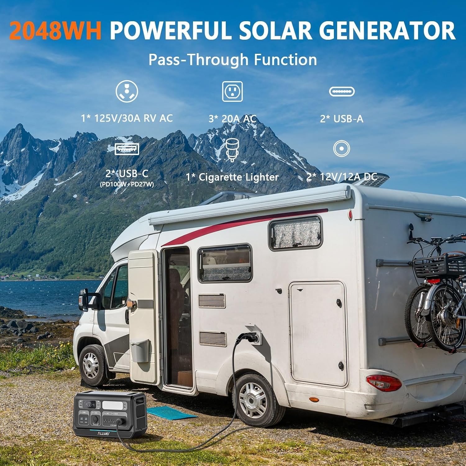 ALLWEI Solar Generator 2400 Portable Power Station, 2048Wh LiFePO4 Battery 2400W