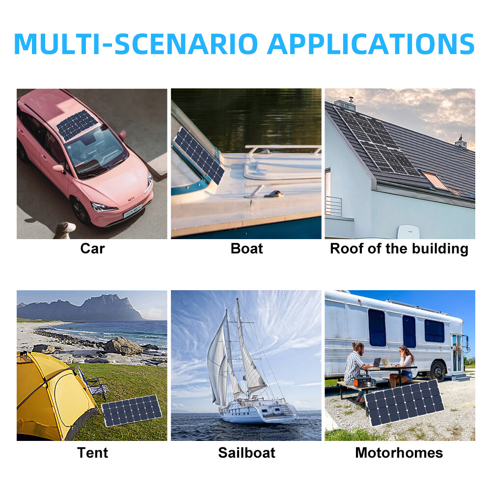 100W 200W 300W Flexible Mono Solar Panel 12V Portable for RV Camping Home Boat