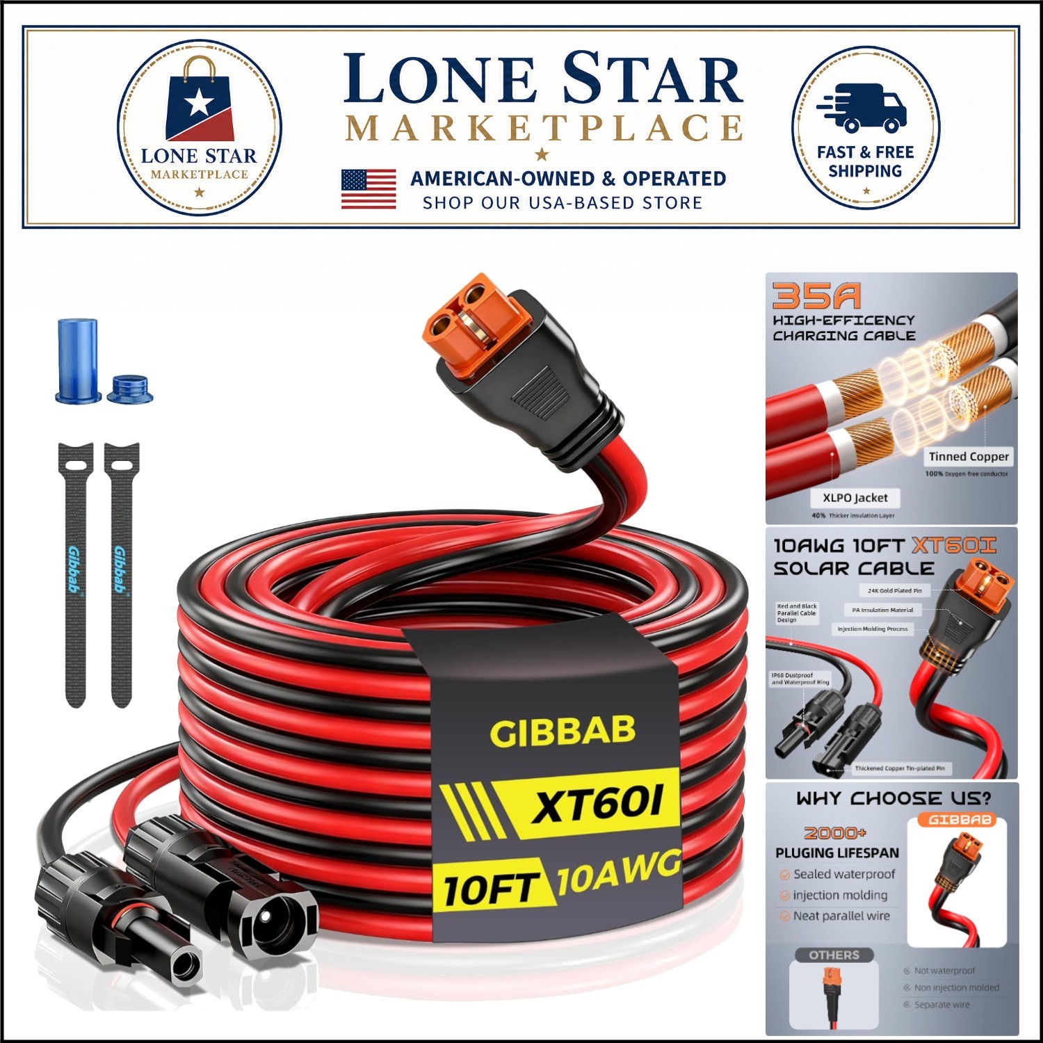 10FT 10AWG Solar to XT60i, 3 6 10 16 20 25FT Solar Panel Connector to XT60i-F…