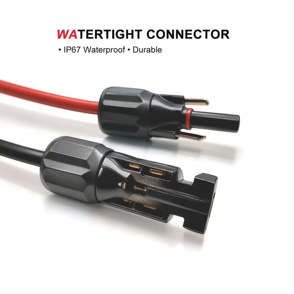 2 Ft. Solar Panel Extension Cable PV Wire Solar Connectors Pair Black Red 6mm²