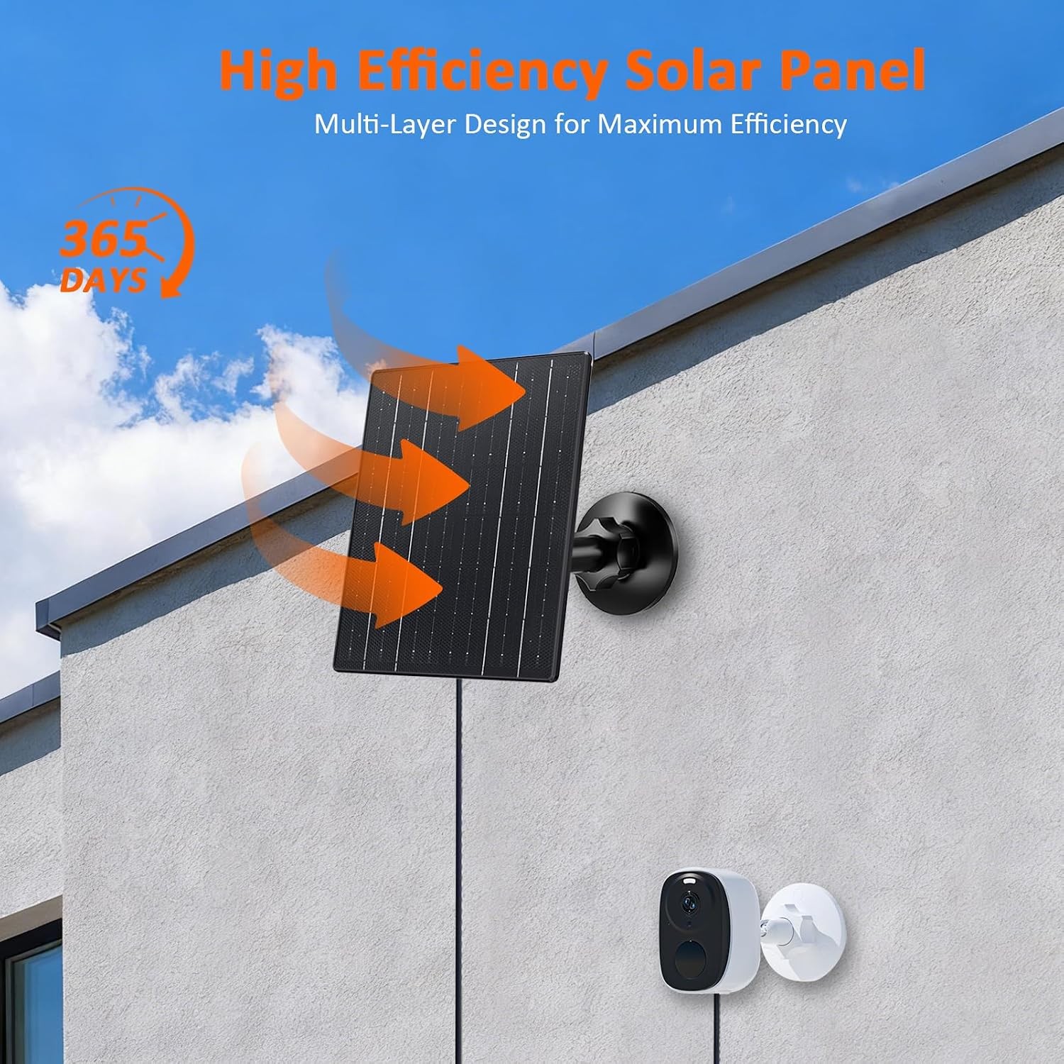10W Solar Charger 5V Solar Panel for Security Cameras with USB-C/Micro USB/DC
