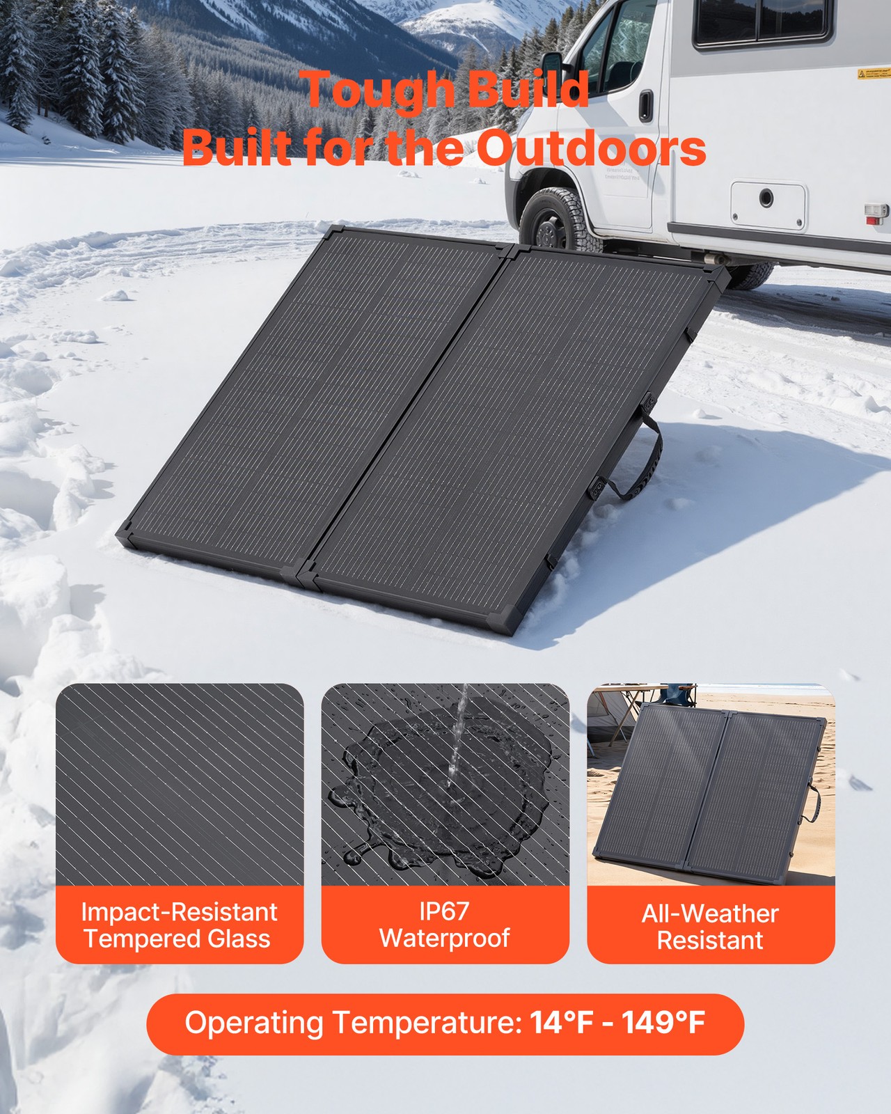 VEVOR 100W Foldable Solar Panel with 30A Controller Portable Mono Solar Panel