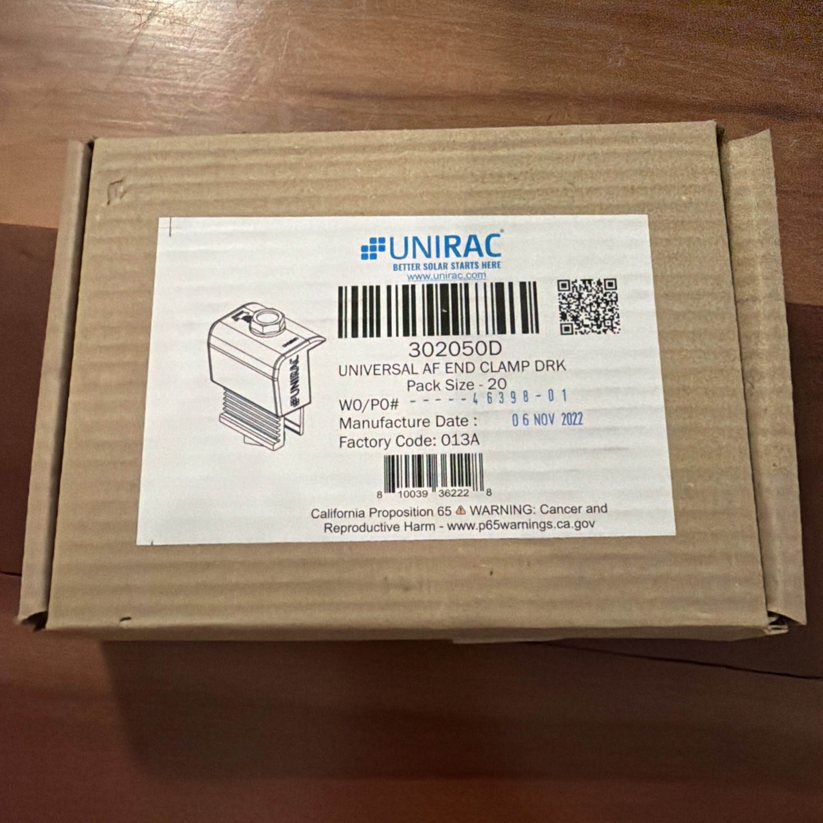 UniRac, 302050D, Universal Af End Clamp Drk (Pack of 20)