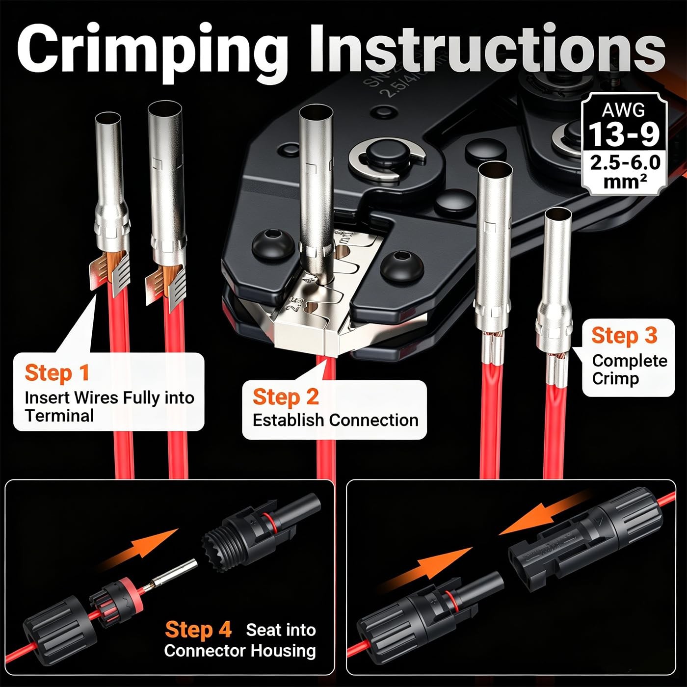 Solar Crimper Tool Kit, 10 Pairs MC4 Connectors & 2 Wrench, 1 Ratcheting Crim…