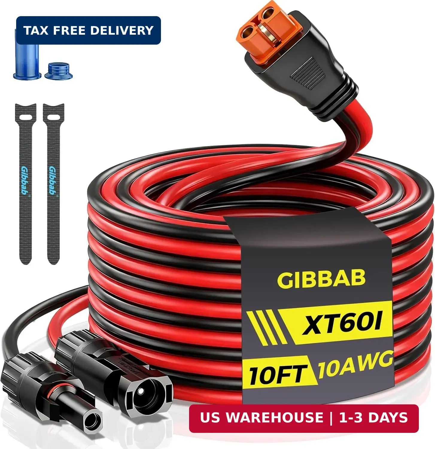 10AWG 10FT Solar to XT60i Cable, Gibbab 3 10 25FT Solar Panel Connector to XT60i