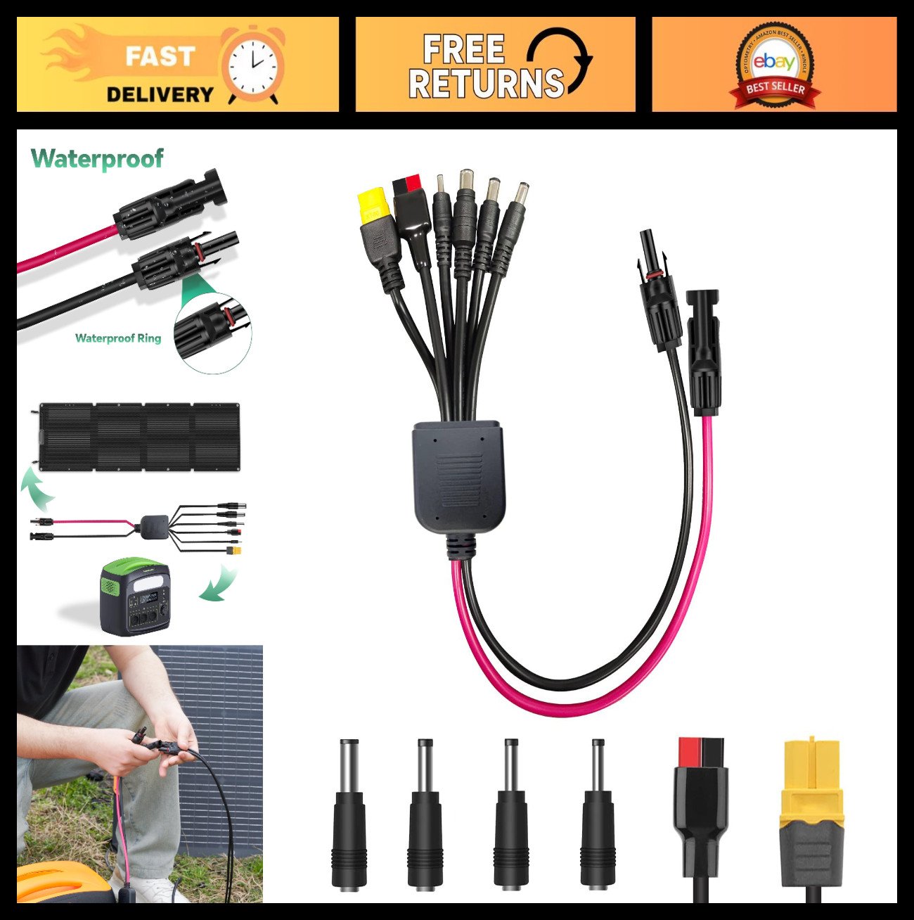 6-in-1 Solar Connector Kit, Universal Adapter Cable for Solar Panels & Power Sta