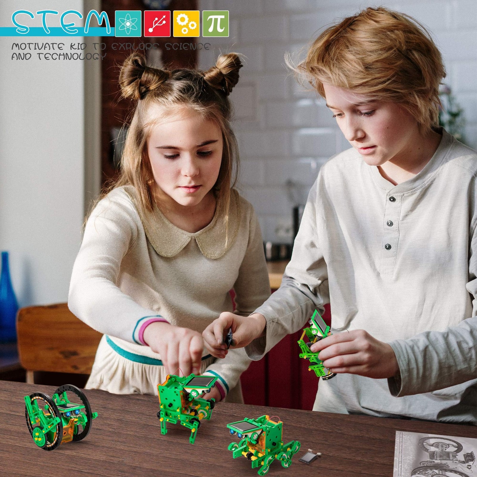 Solar Robot Kit for Kids, 14-in-1 Educational STEM Science Toy, Solar Power Buil