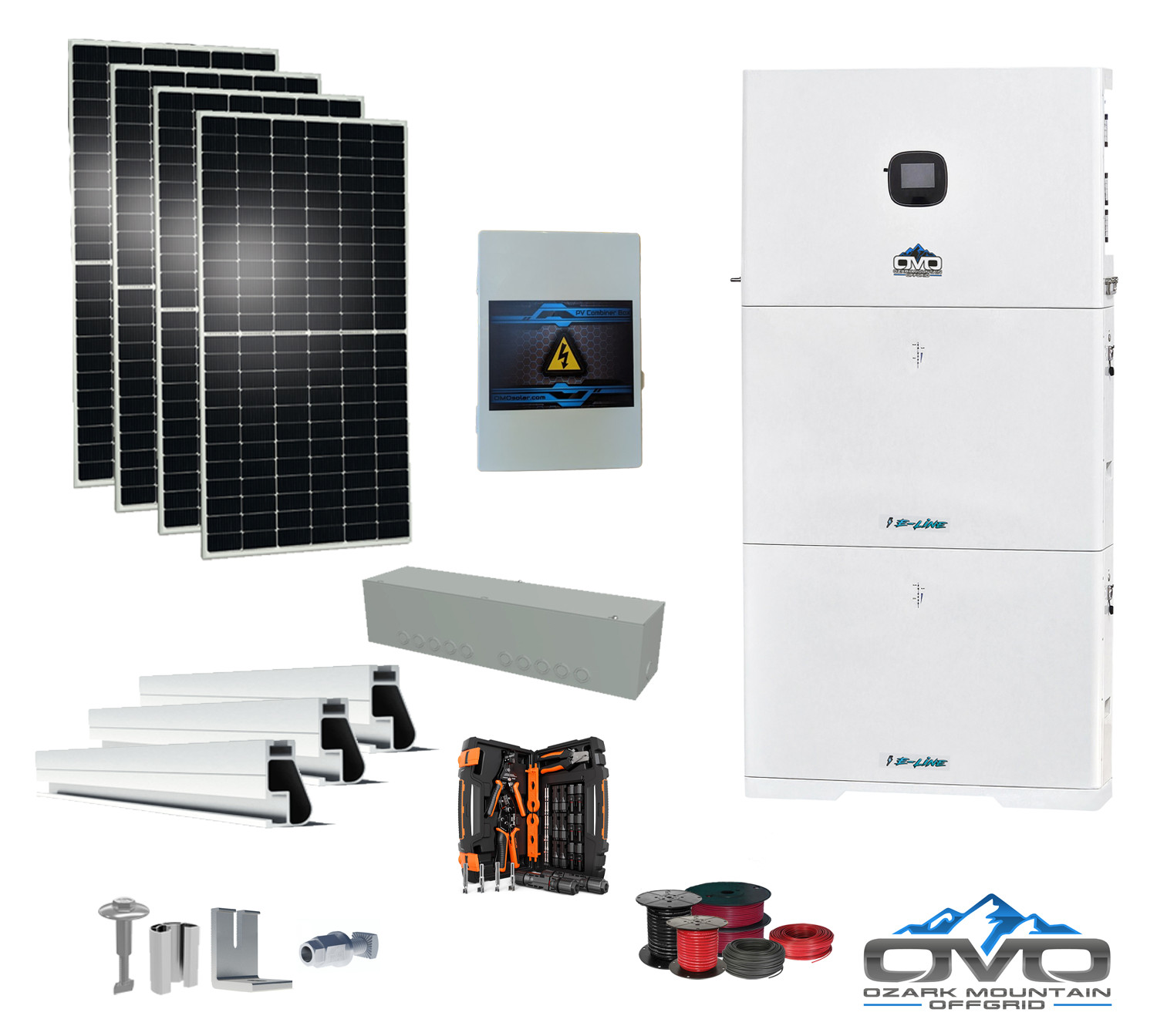 2.2KW Complete Offgrid Solar Kit + 10K 120V/240V OMO E-Line Inverter + 2x 10.24K