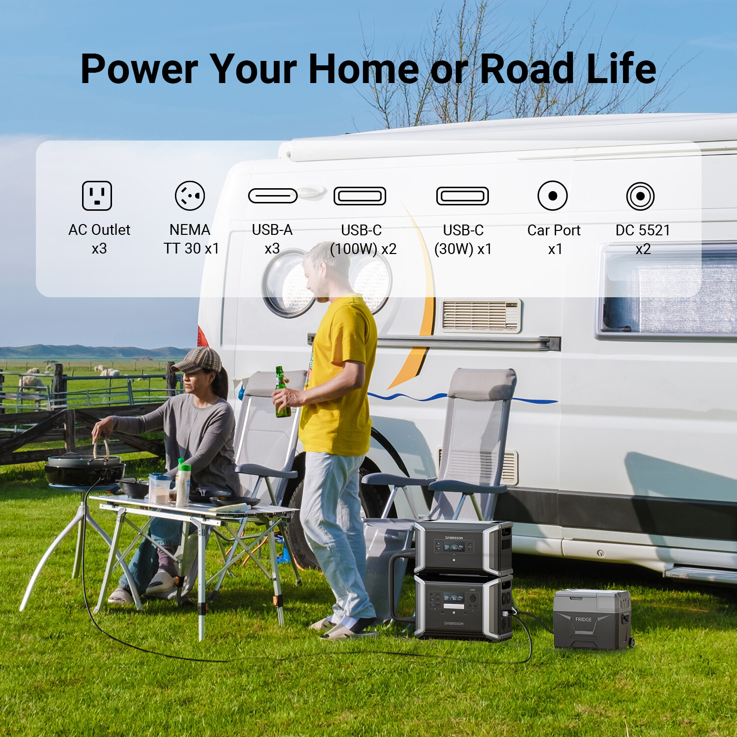 Dabbsson 2400W 2150Wh Power Station LiFePO4 with 2x 210W Folding Solar Panel