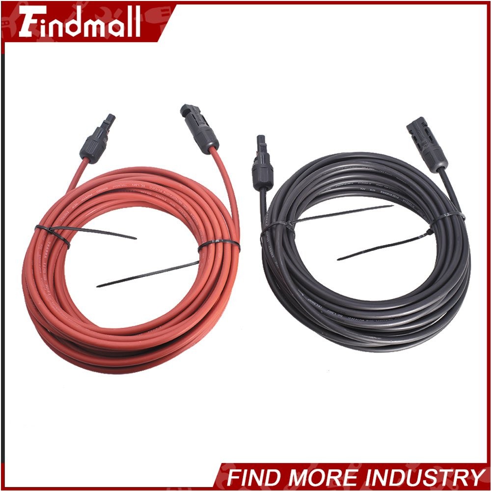 Findmall 1Pair 10AWG Black + Red 30FT Solar Panel Extension Cable Wire Connector