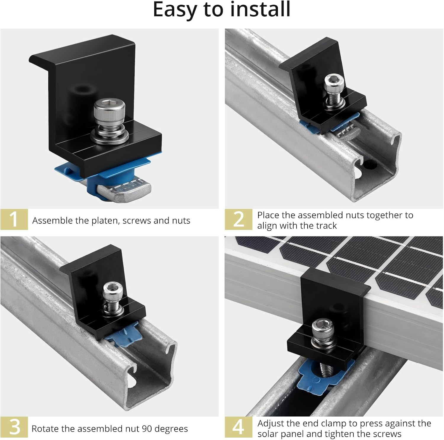 10-Pack Solar Panel End Clamps for Unistrut, Aluminum Mounting Kit, Black