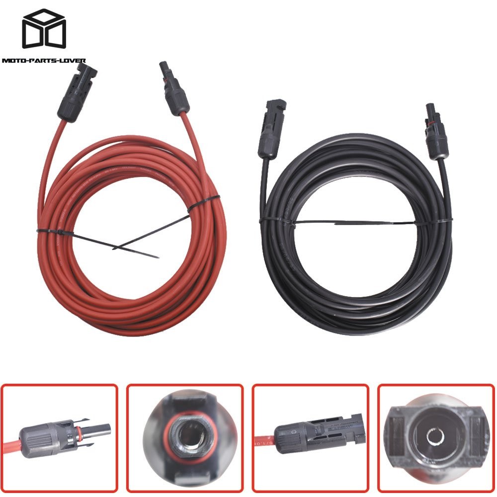 1 Pair Black + Red Wire Connector 10AWG Solar Panel Extension Cable 30 Feet