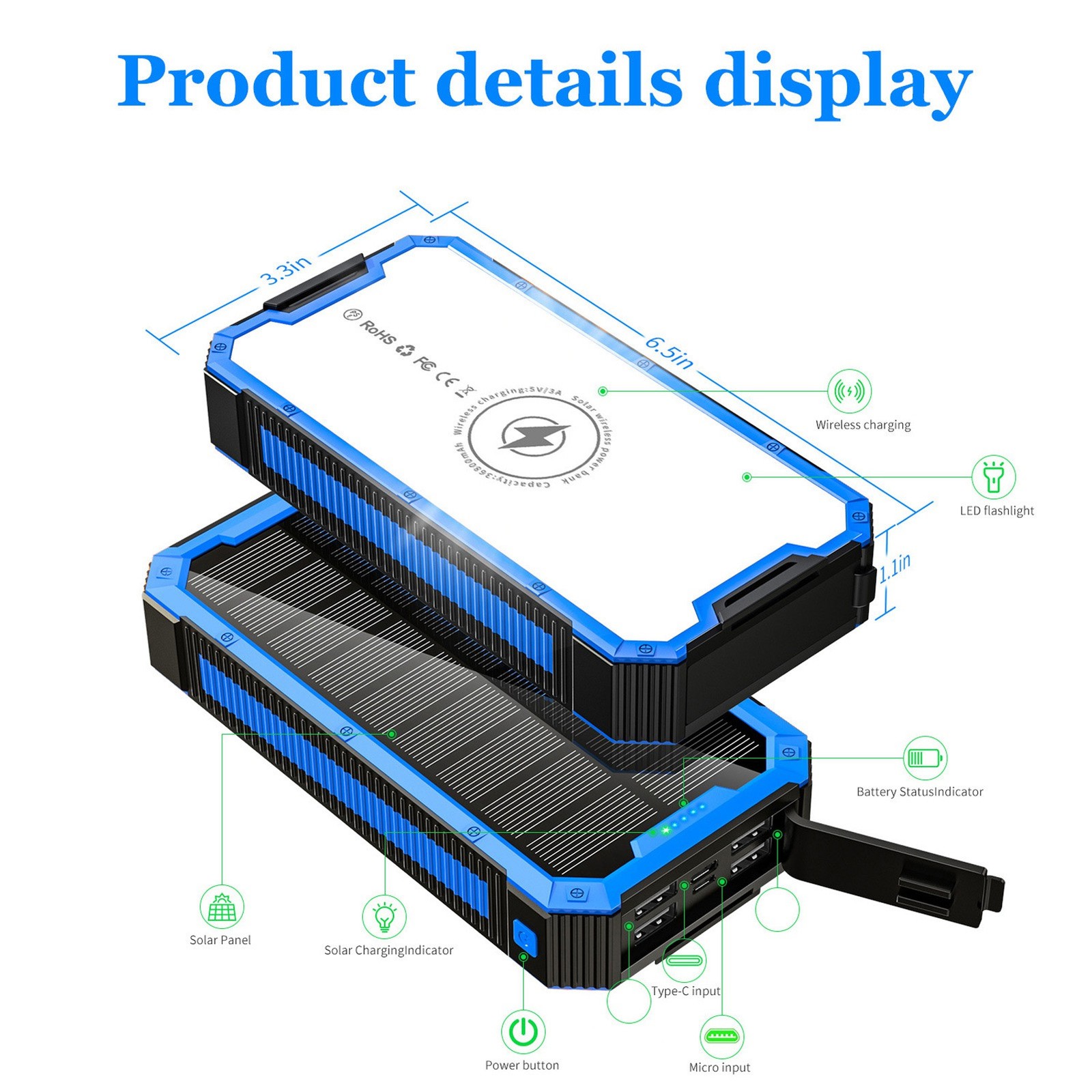 High Capacity Solar Power Bank With Wireless Charging For Outdoor Use