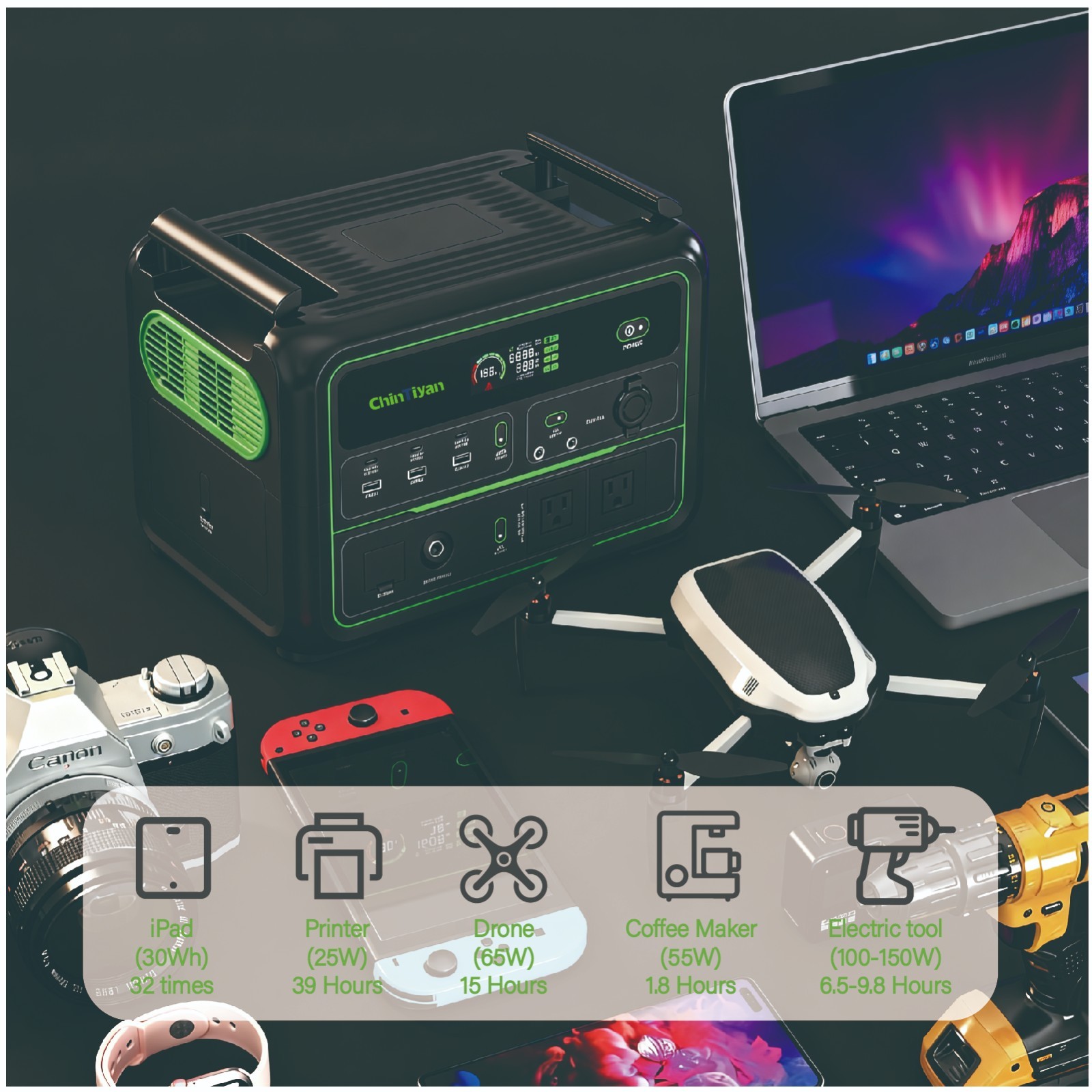 1200W 1008Wh Portable Power Station LiFePO4 Solar Generator w Wireless Charging