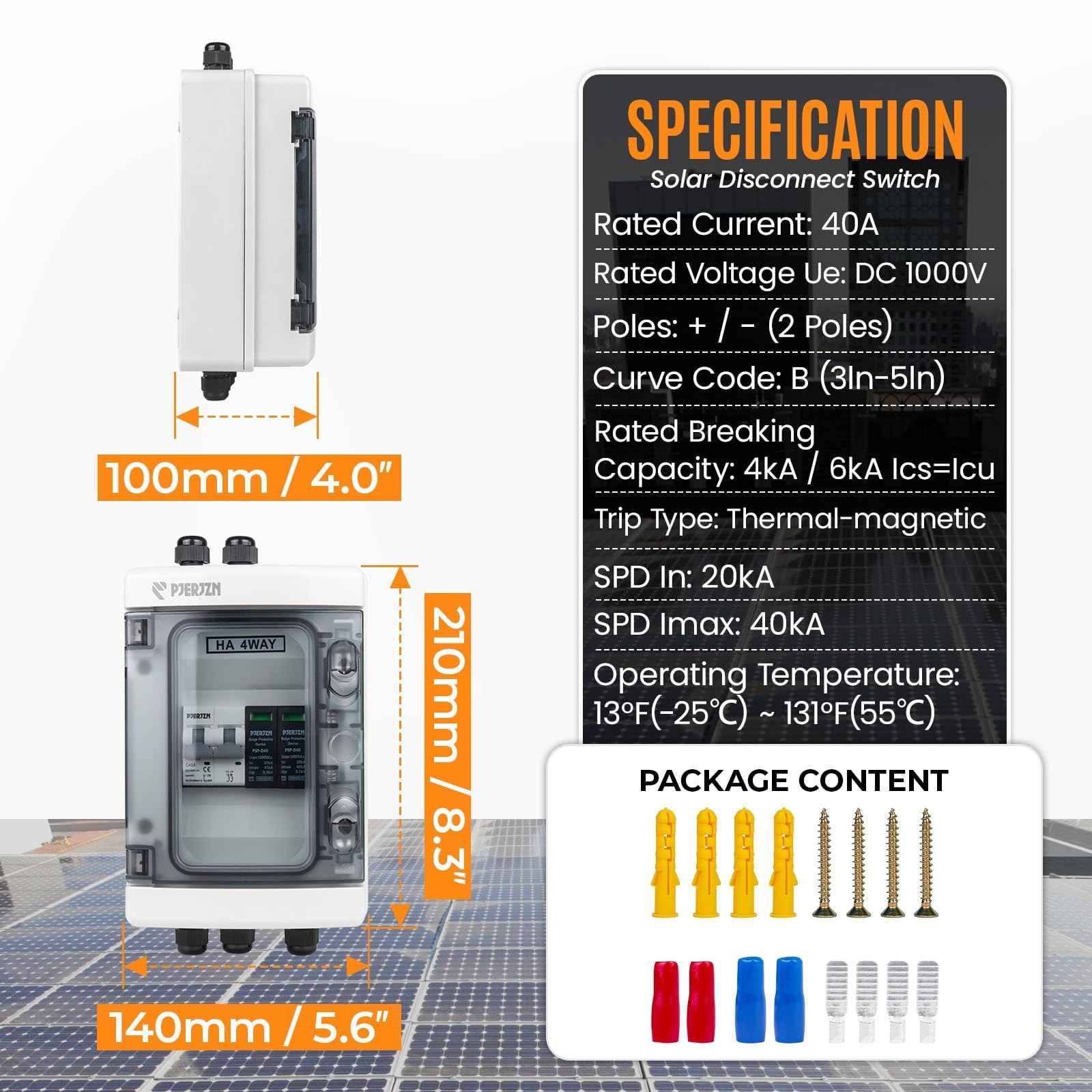 Solar Combiner Box 1000V DC 40A with SPD Power Distribution for Off-Grid Systems