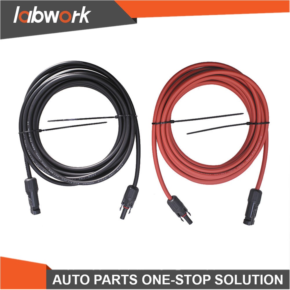 Labwork 12AWG Solar Panel Extension Cable Wire Connector 1 Pair 25ft Black + Red