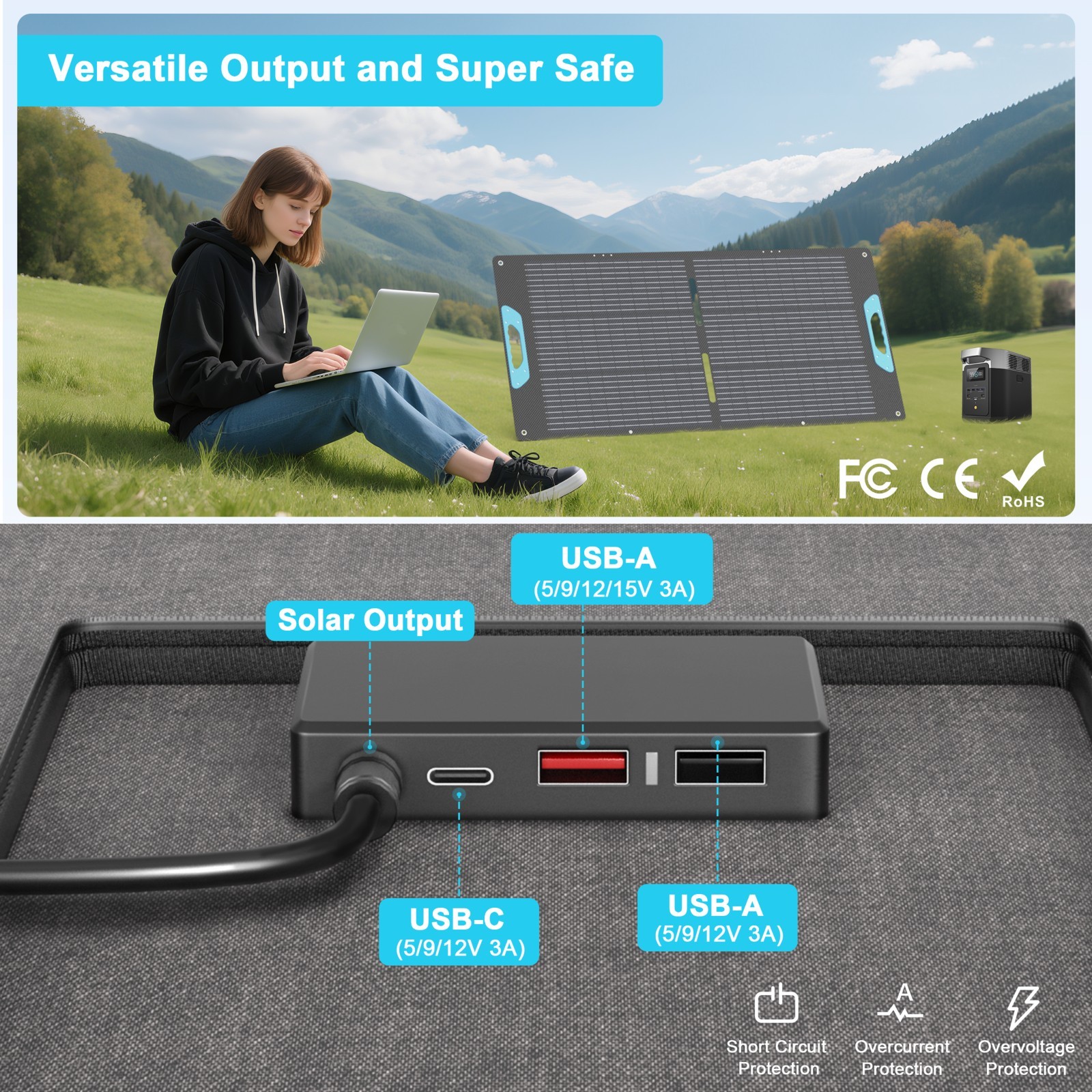 110W Portable Solar Panel USB Camping IP67 for ANKER SOLIX C300 Solar Generator