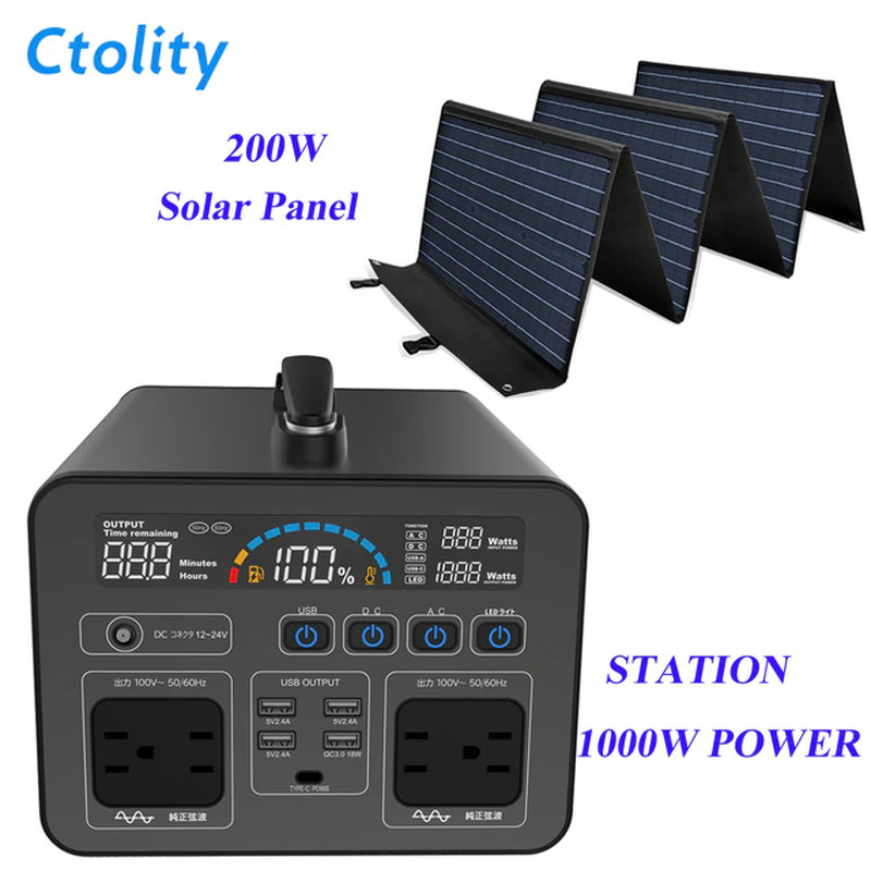 Estación de energía Panel Solar Monocristalino de 18V y 200W,Generador 110/220V