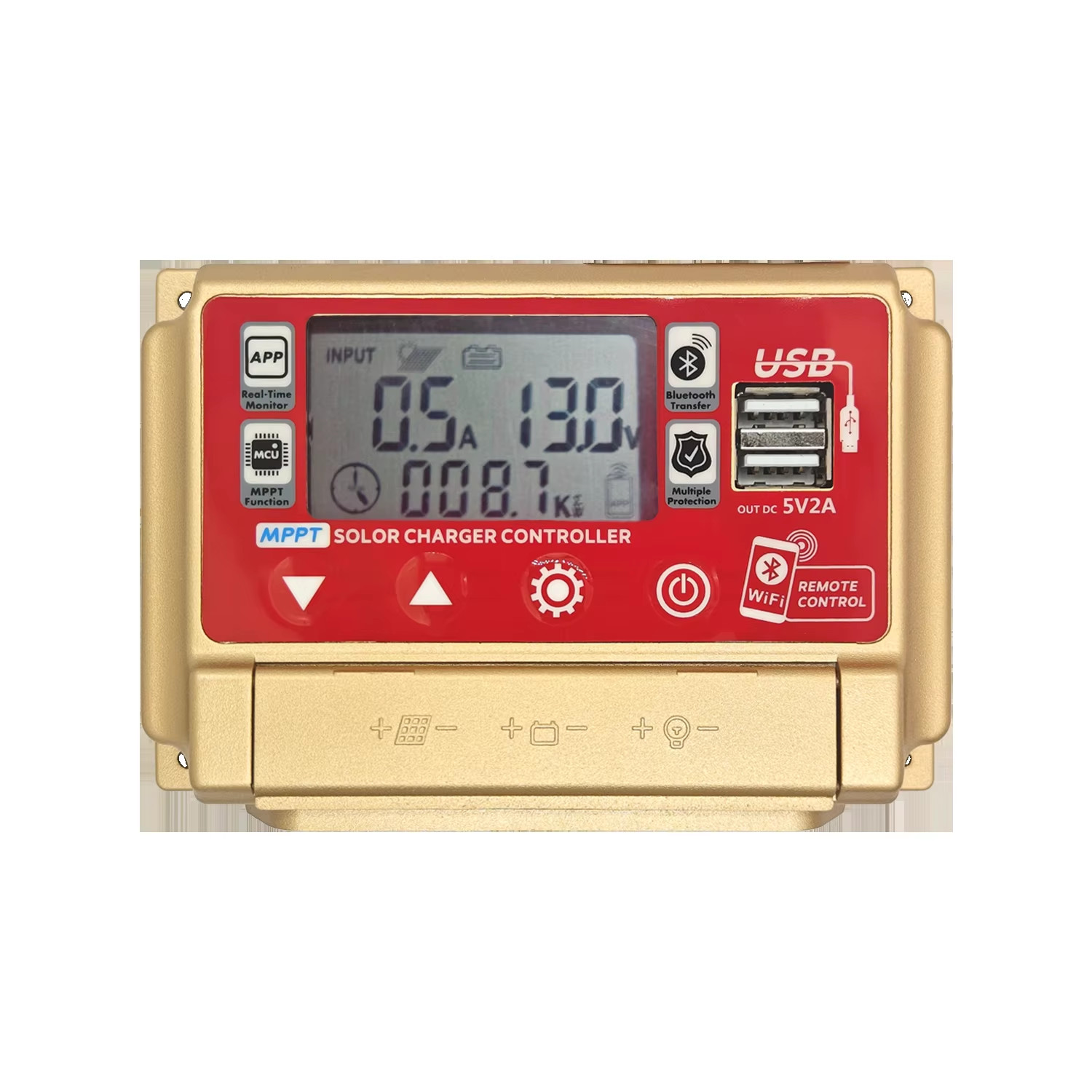 Solar Controller with Bluetooth/WiFi, HD LCD, Dual USB, Metal Heat Dissipation,