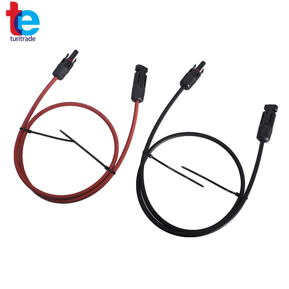 1 Pair 3 Feet Solar Panel Extension Cable Wire Connector Black + Red 10 AWG