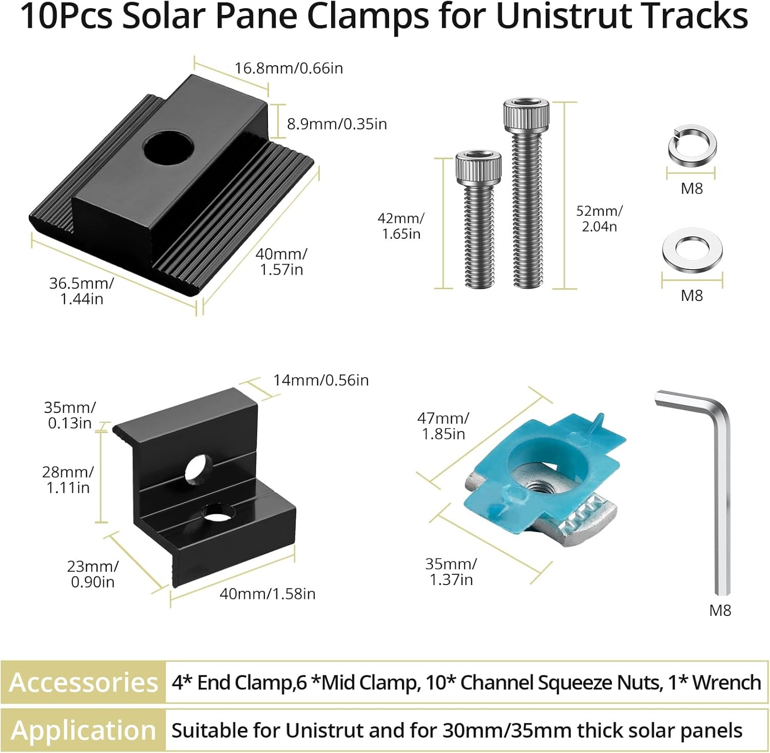 10 PCS Solar Panel Mounting Brackets for Unistrut, Aluminium 30mm/35mm 6 x T-…