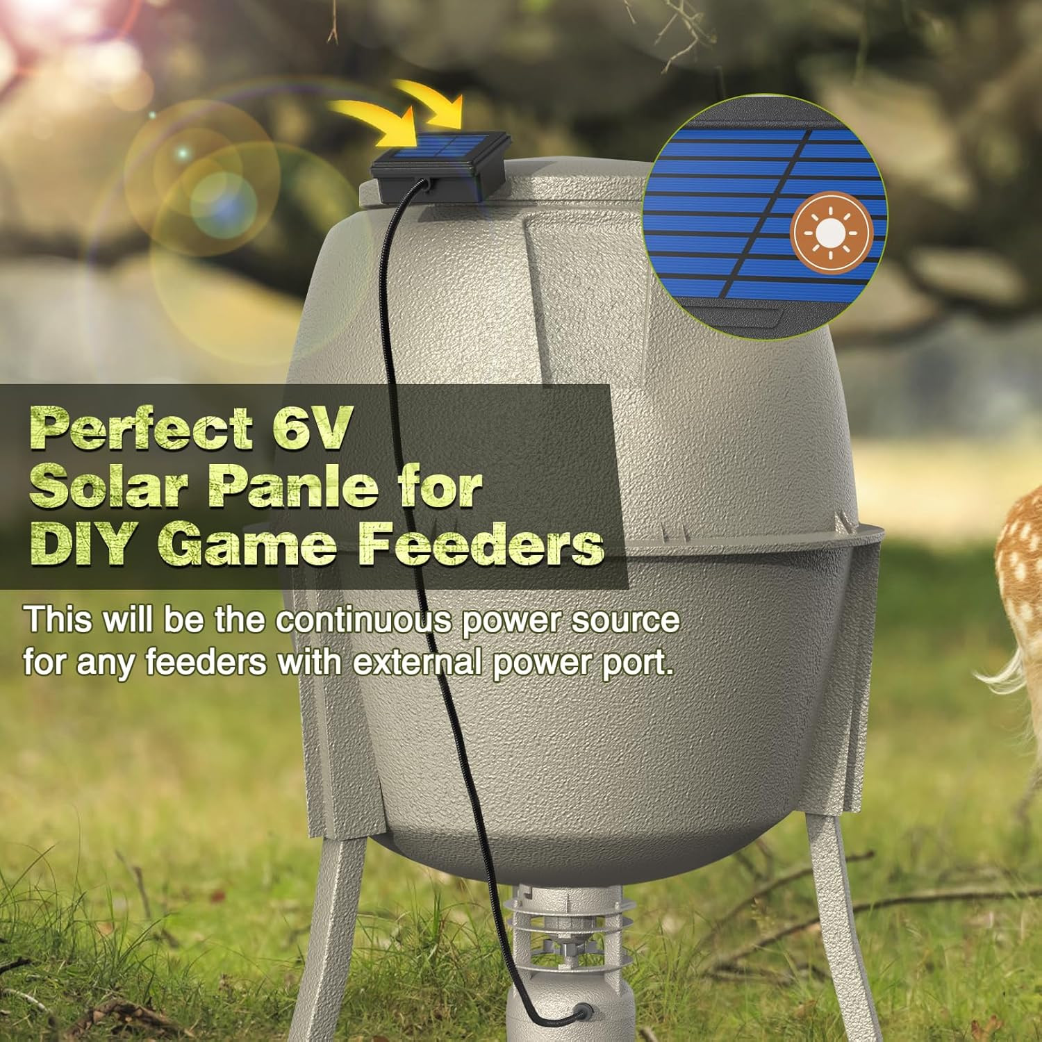 6V Deer Feeder Solar Panel, Efficient Solar Panel Charger with 5FT Weatherproof