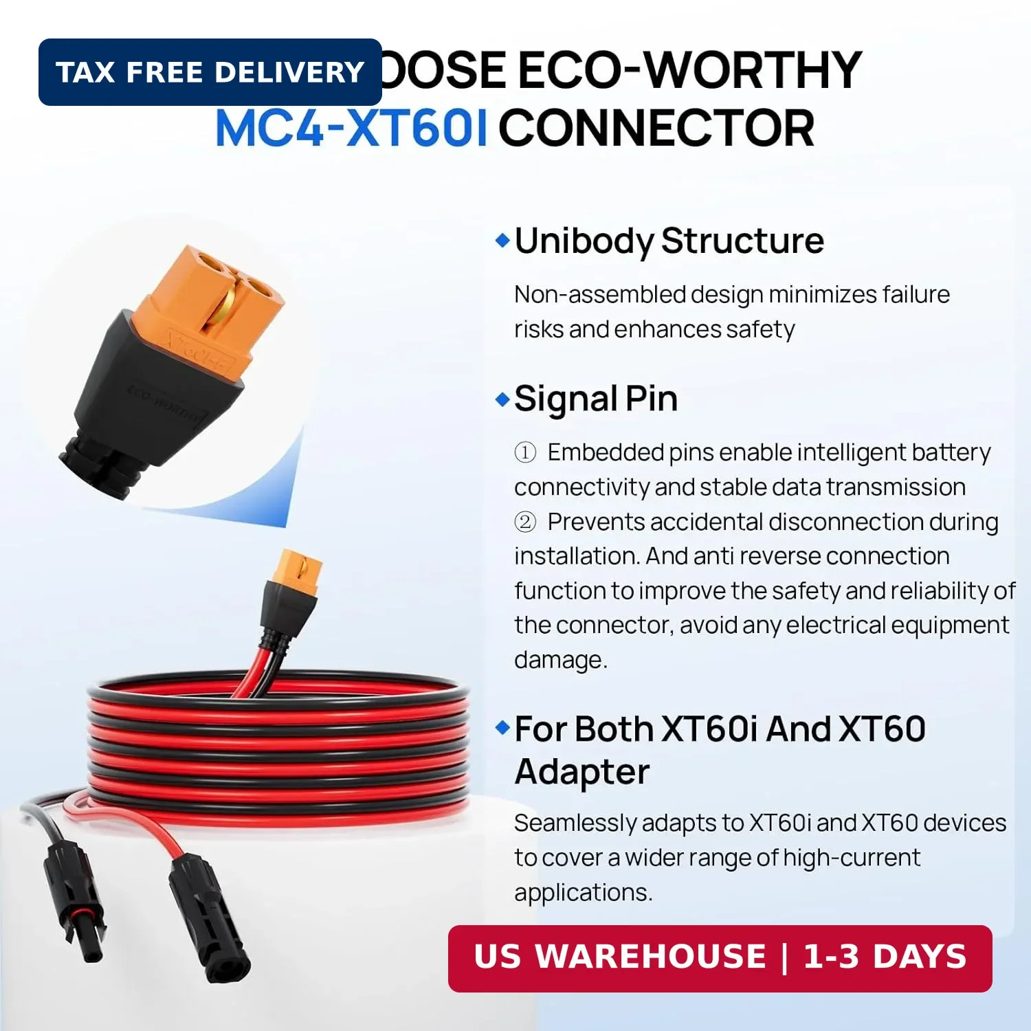 ECO-WORTHY Solar to XT60i Cable 12AWG 10FT Extension Cable Solar Connector to XT